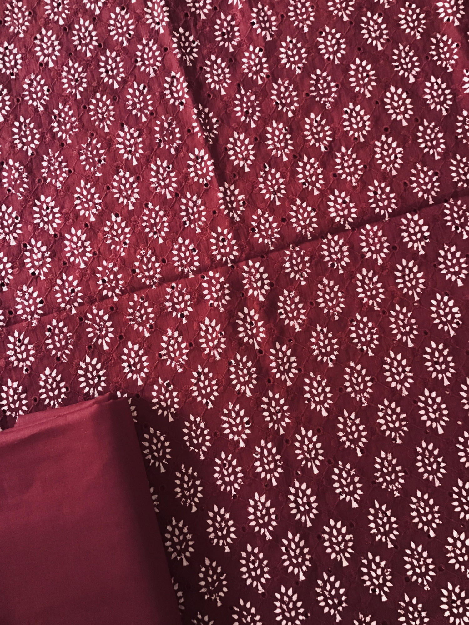 Pure Cotton Printed Embroidered Suit - Maroon