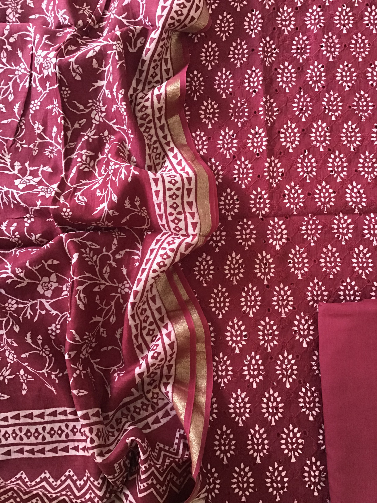 Pure Cotton Printed Embroidered Suit - Maroon