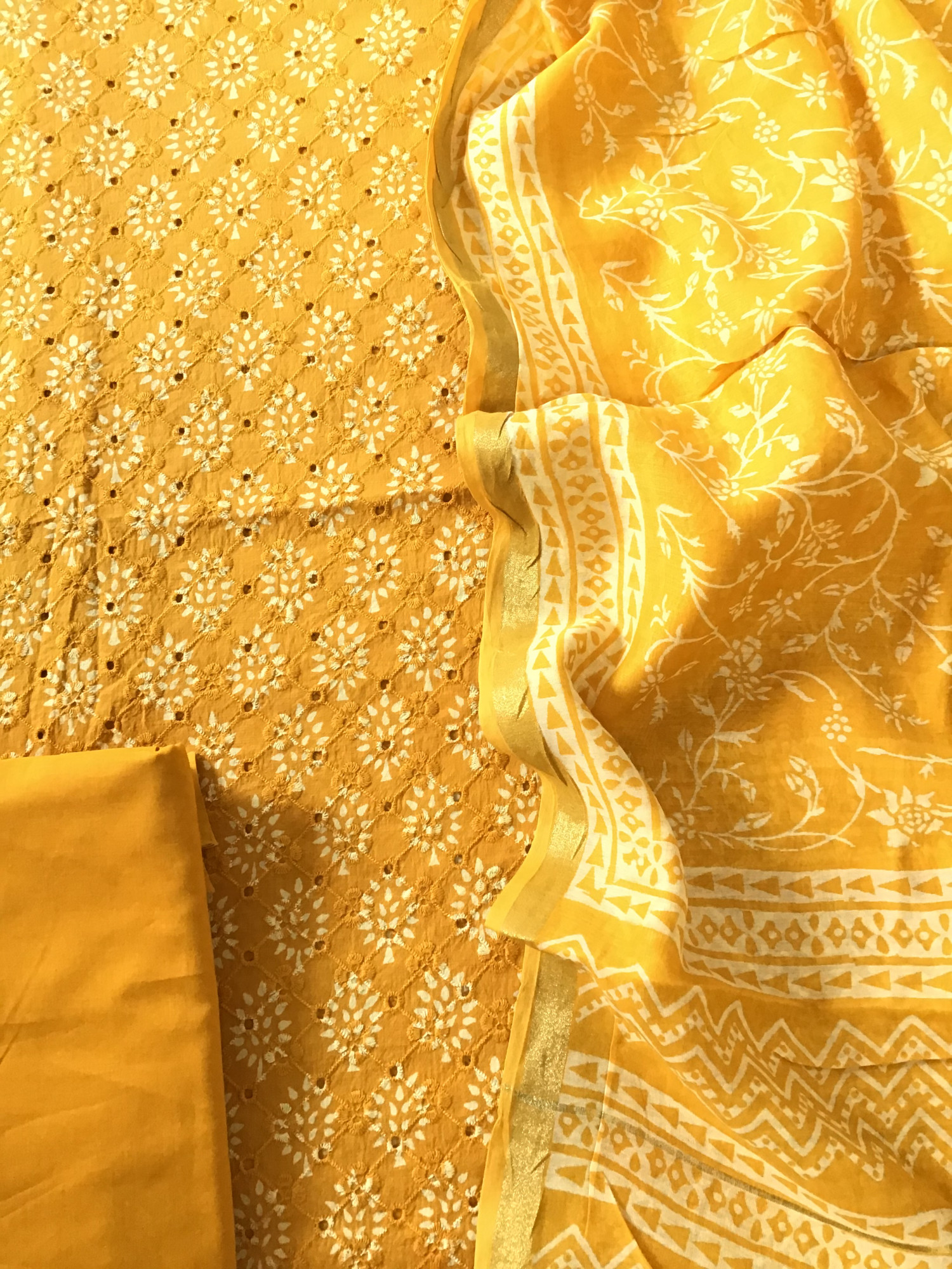 Pure Cotton Printed Embroidered Suit - Yellow