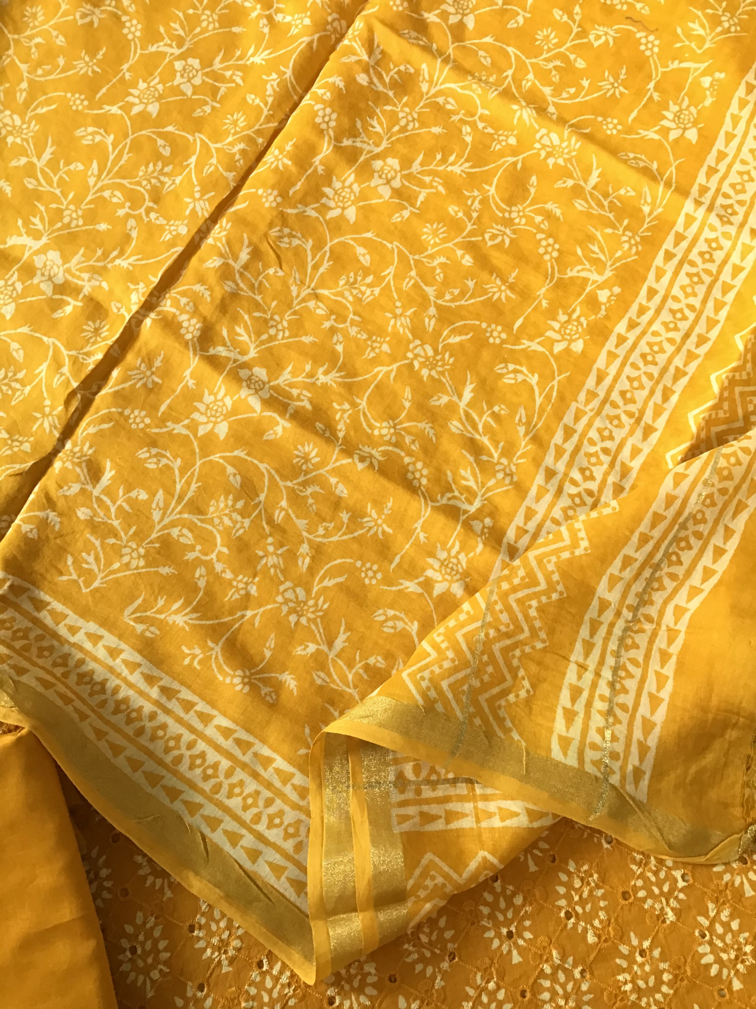 Pure Cotton Printed Embroidered Suit - Yellow