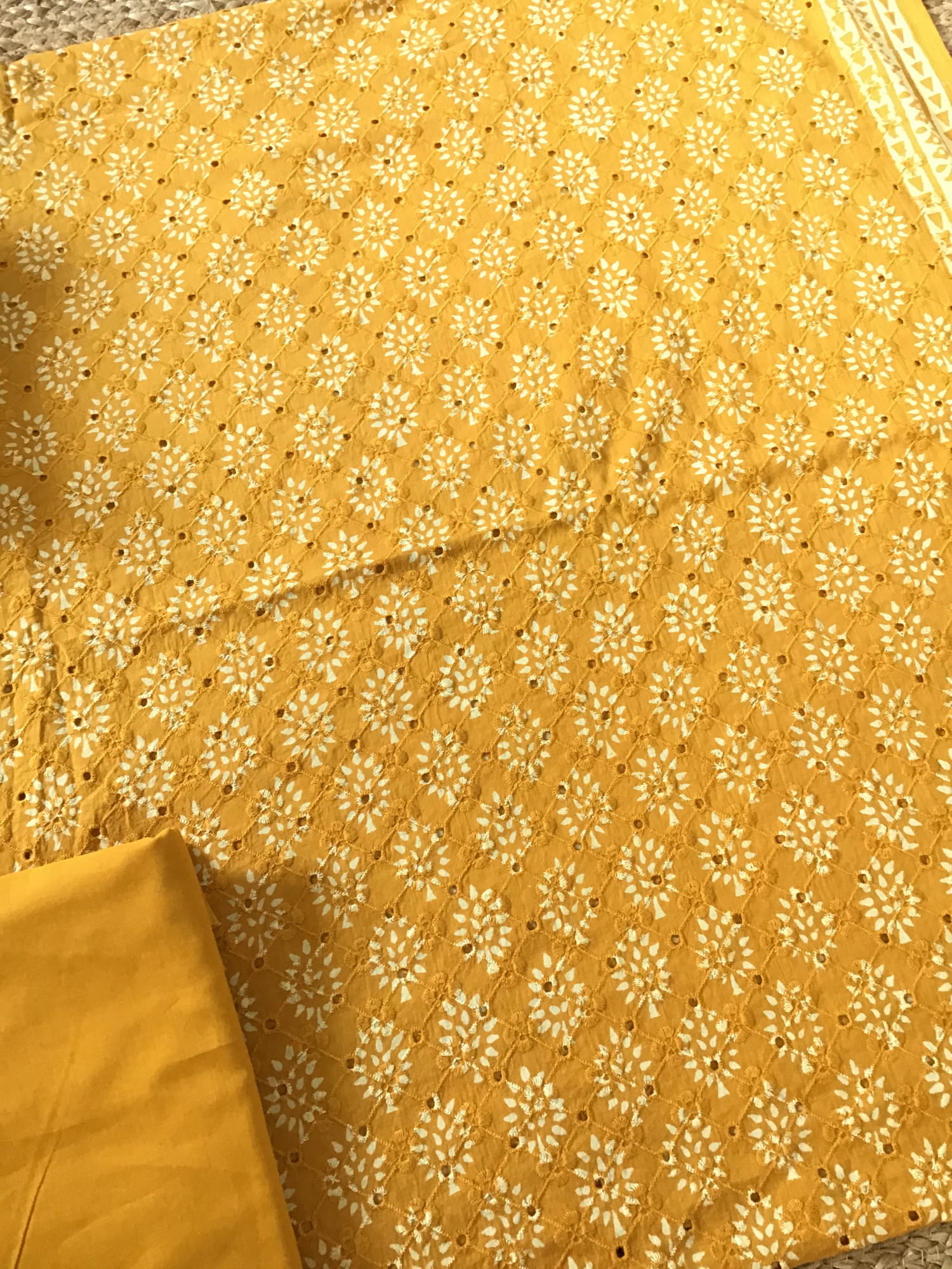 Pure Cotton Printed Embroidered Suit - Yellow