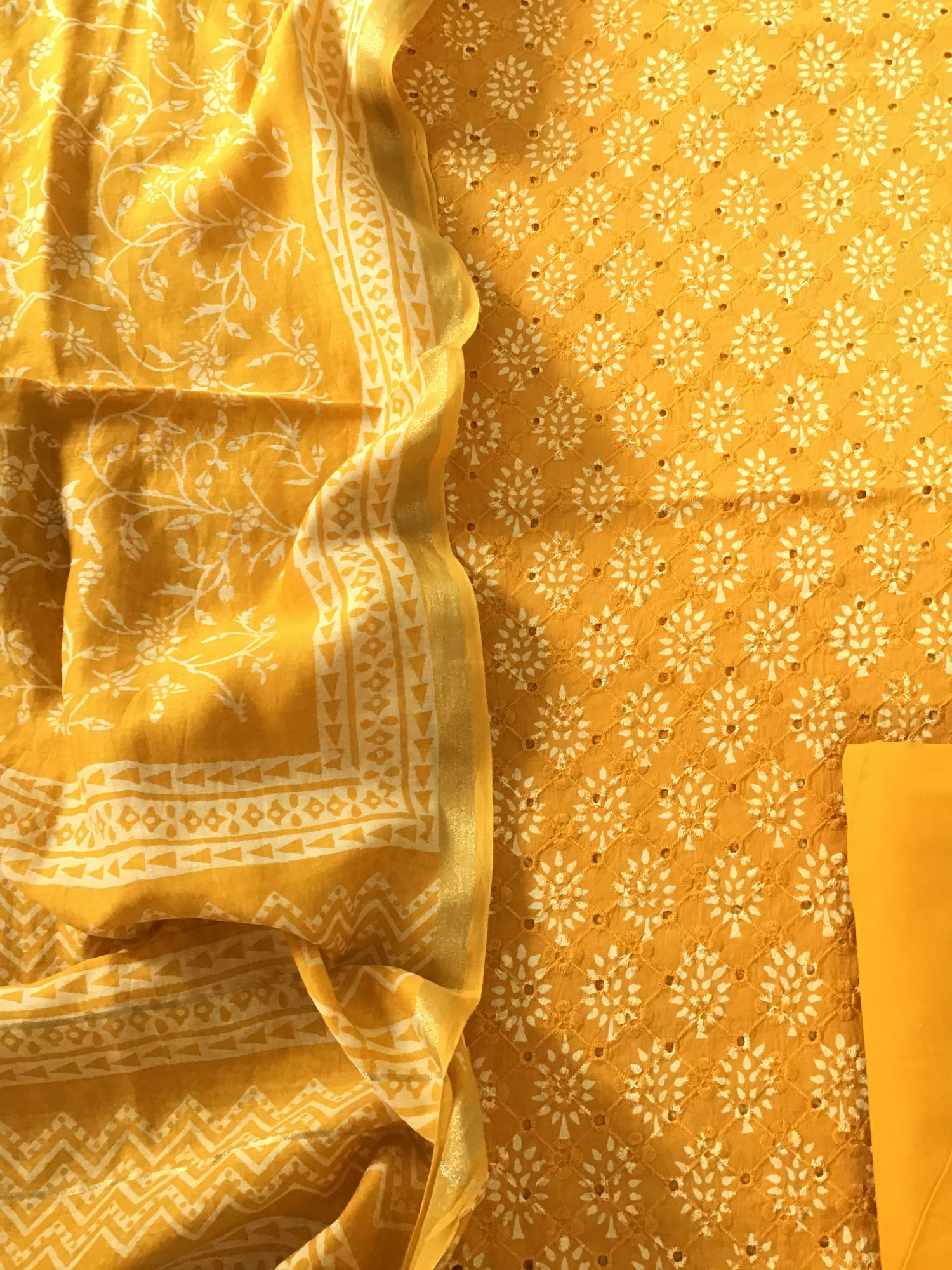 Pure Cotton Printed Embroidered Suit - Yellow