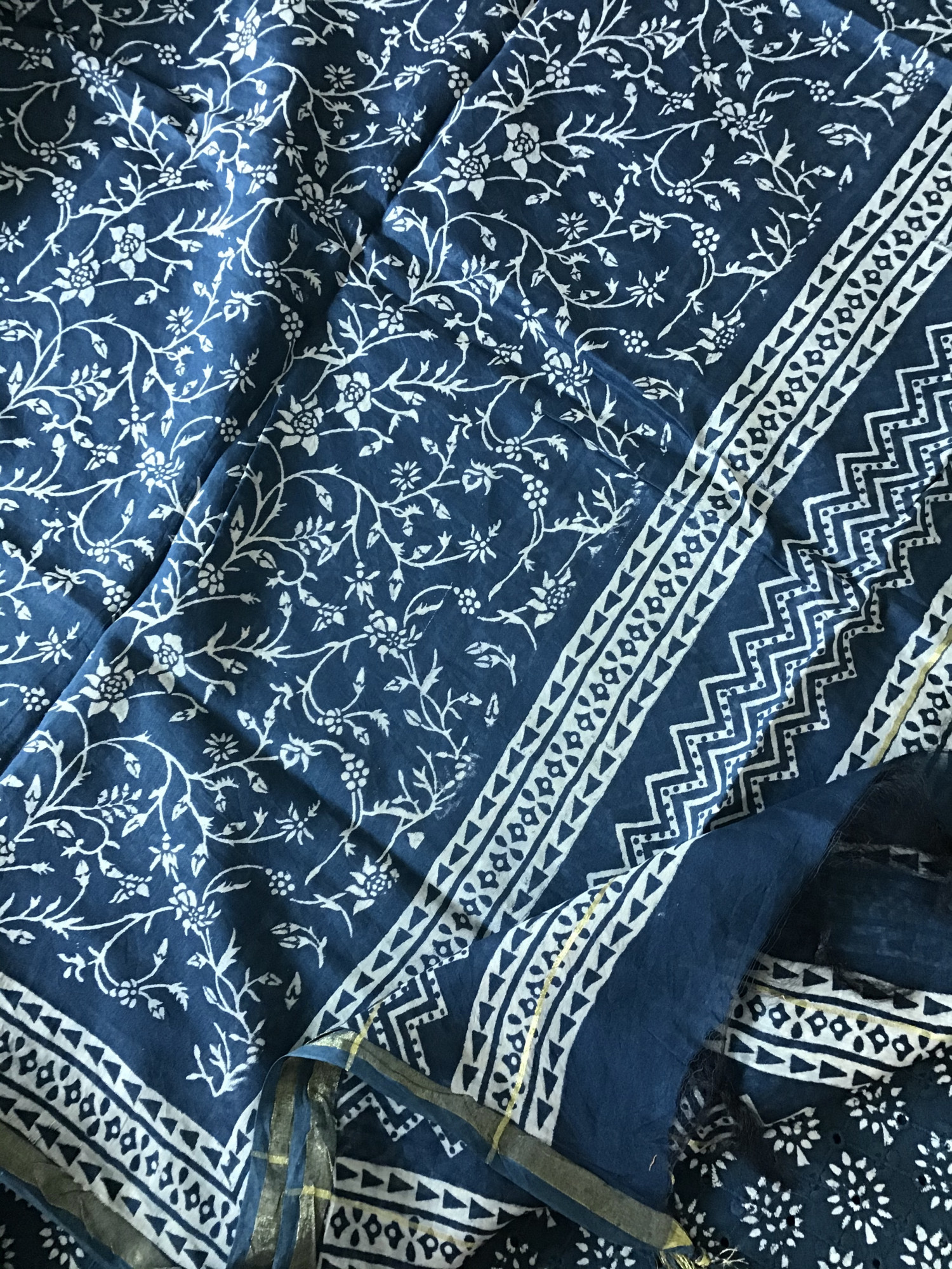 Pure Cotton Printed Embroidered Suit - Blue