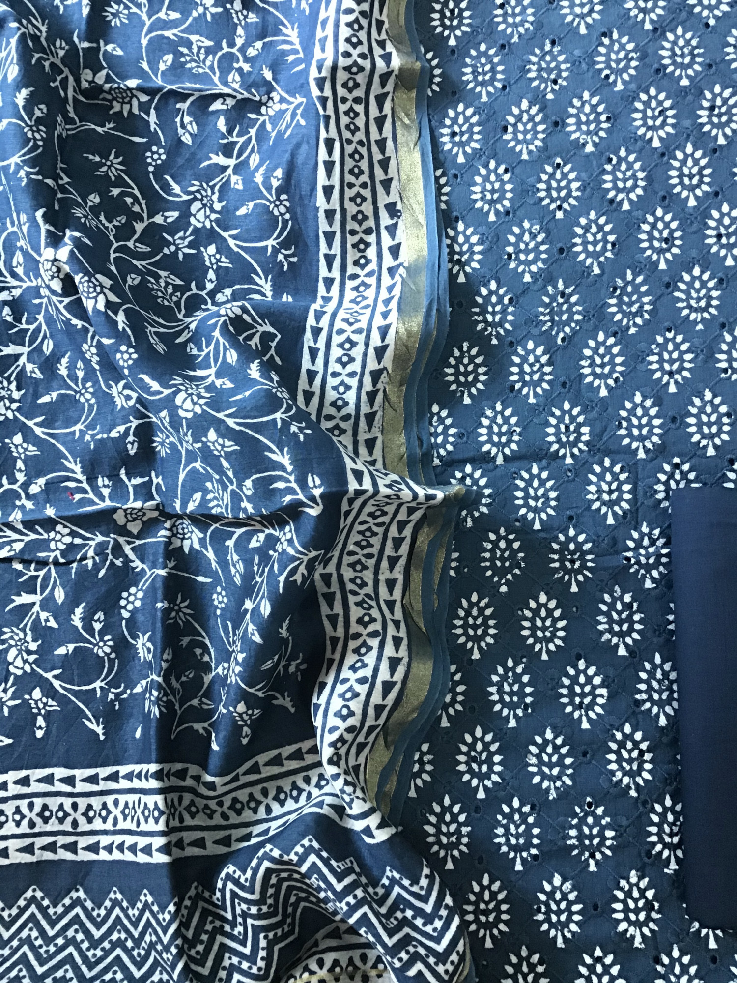 Pure Cotton Printed Embroidered Suit - Blue
