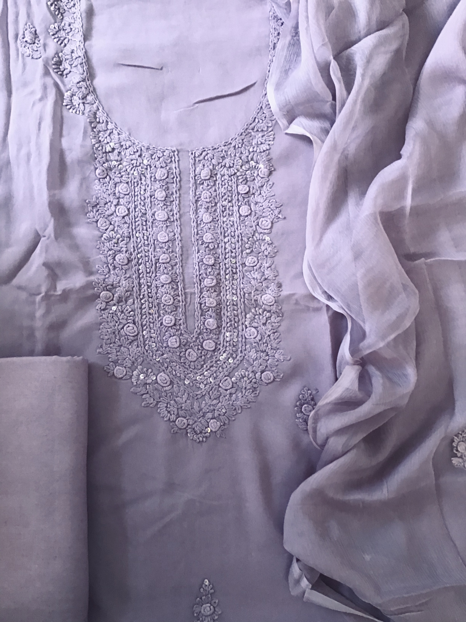 Pure Georgette Embroidered Suit - Purple