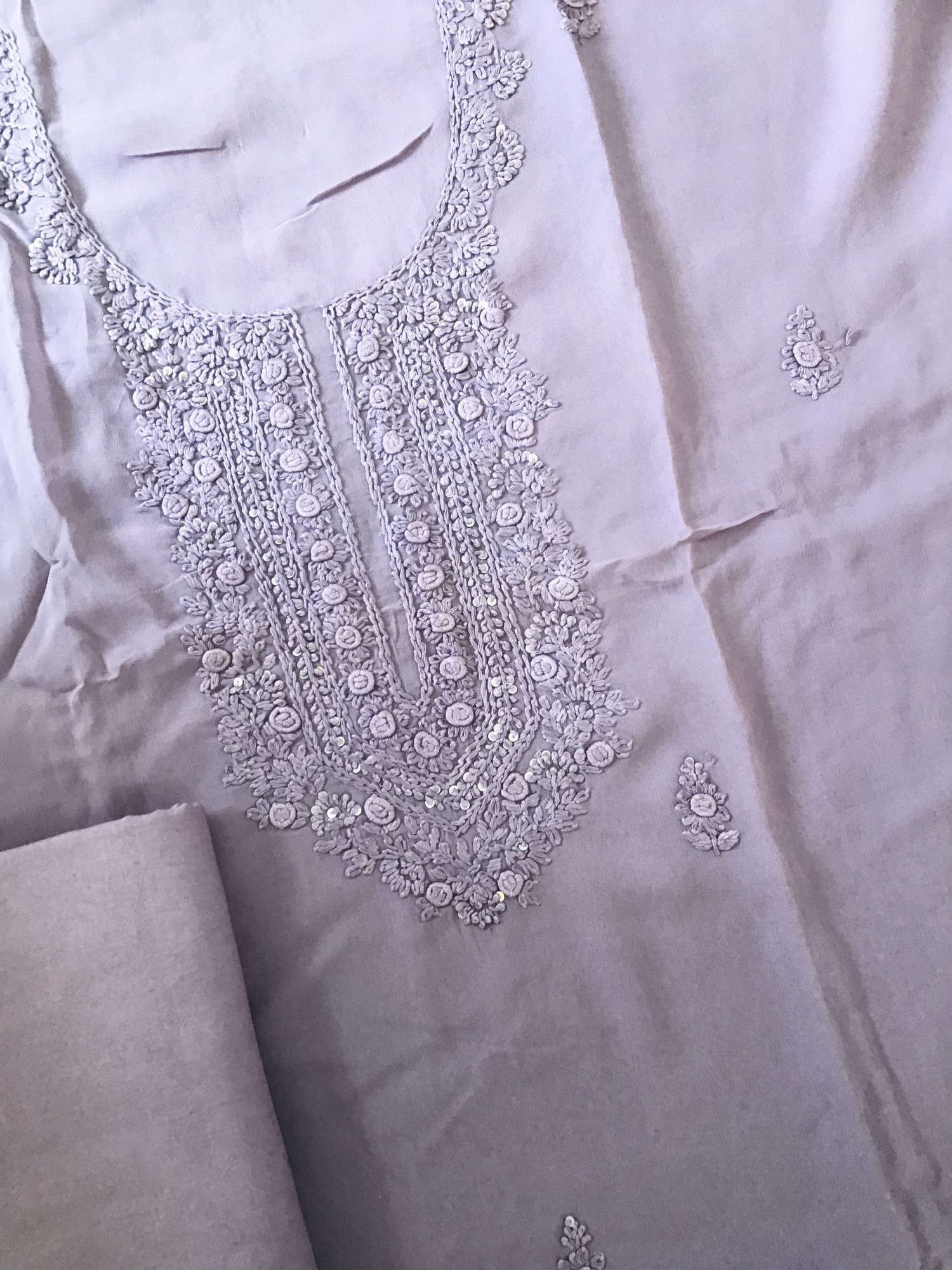 Pure Georgette Embroidered Suit - Purple