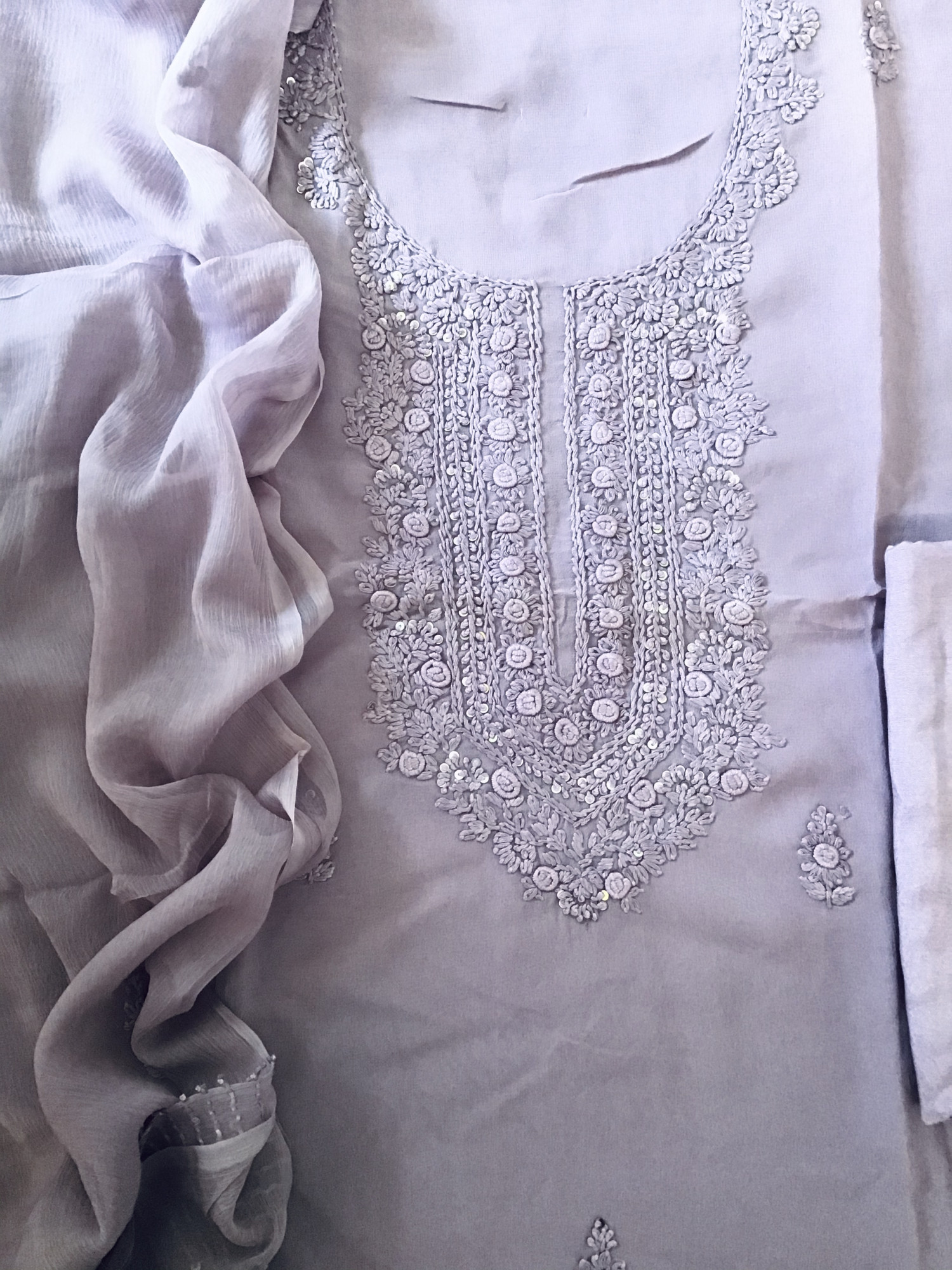 Pure Georgette Embroidered Suit - Purple