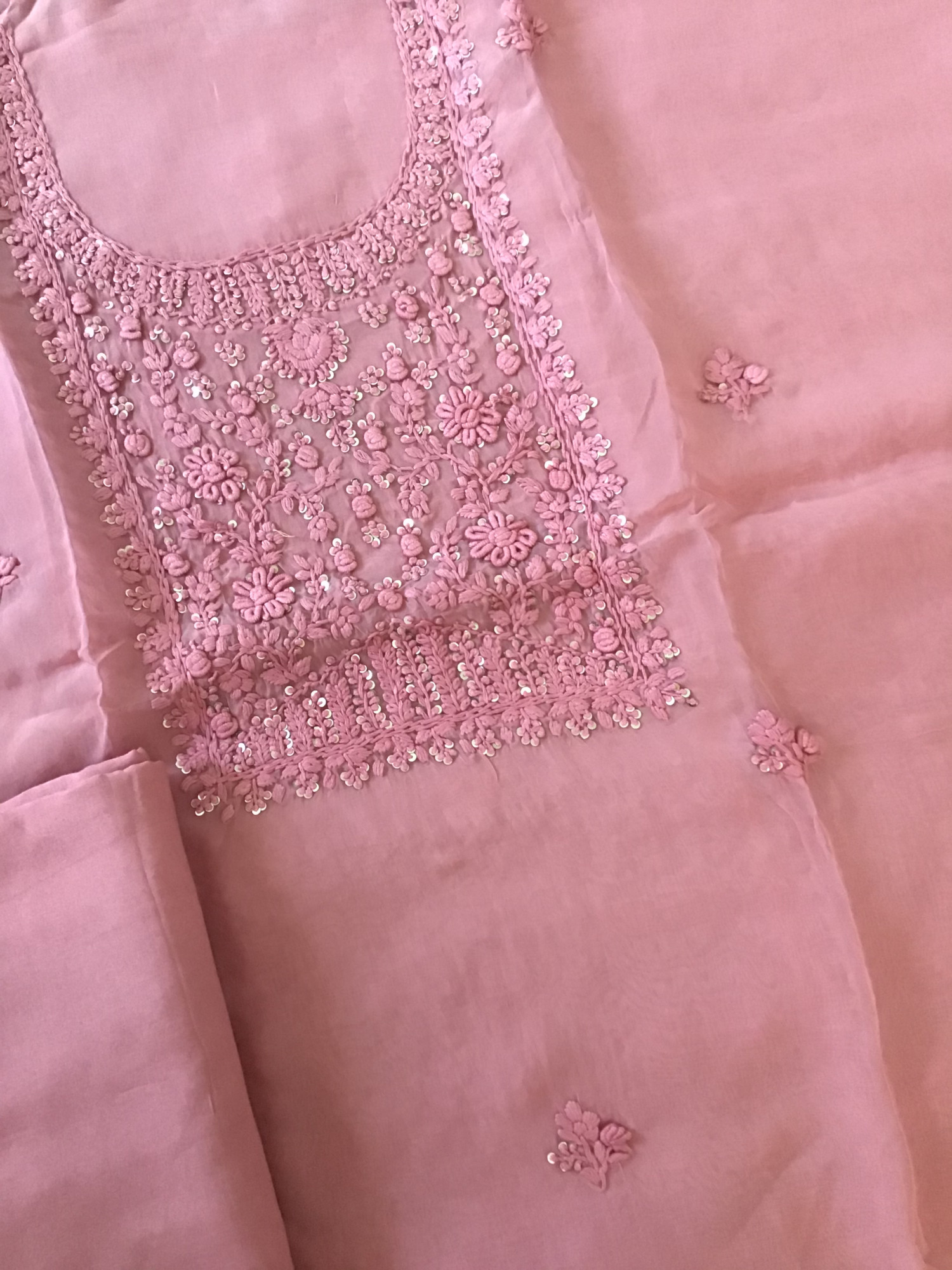 Pure Organza Embroidered Suit - Pink