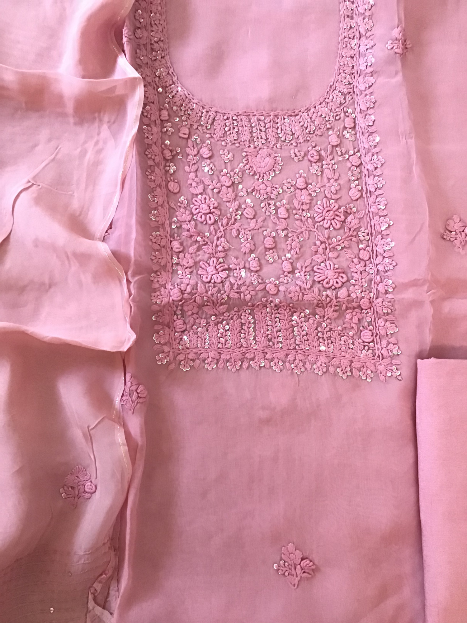 Pure Organza Embroidered Suit - Pink