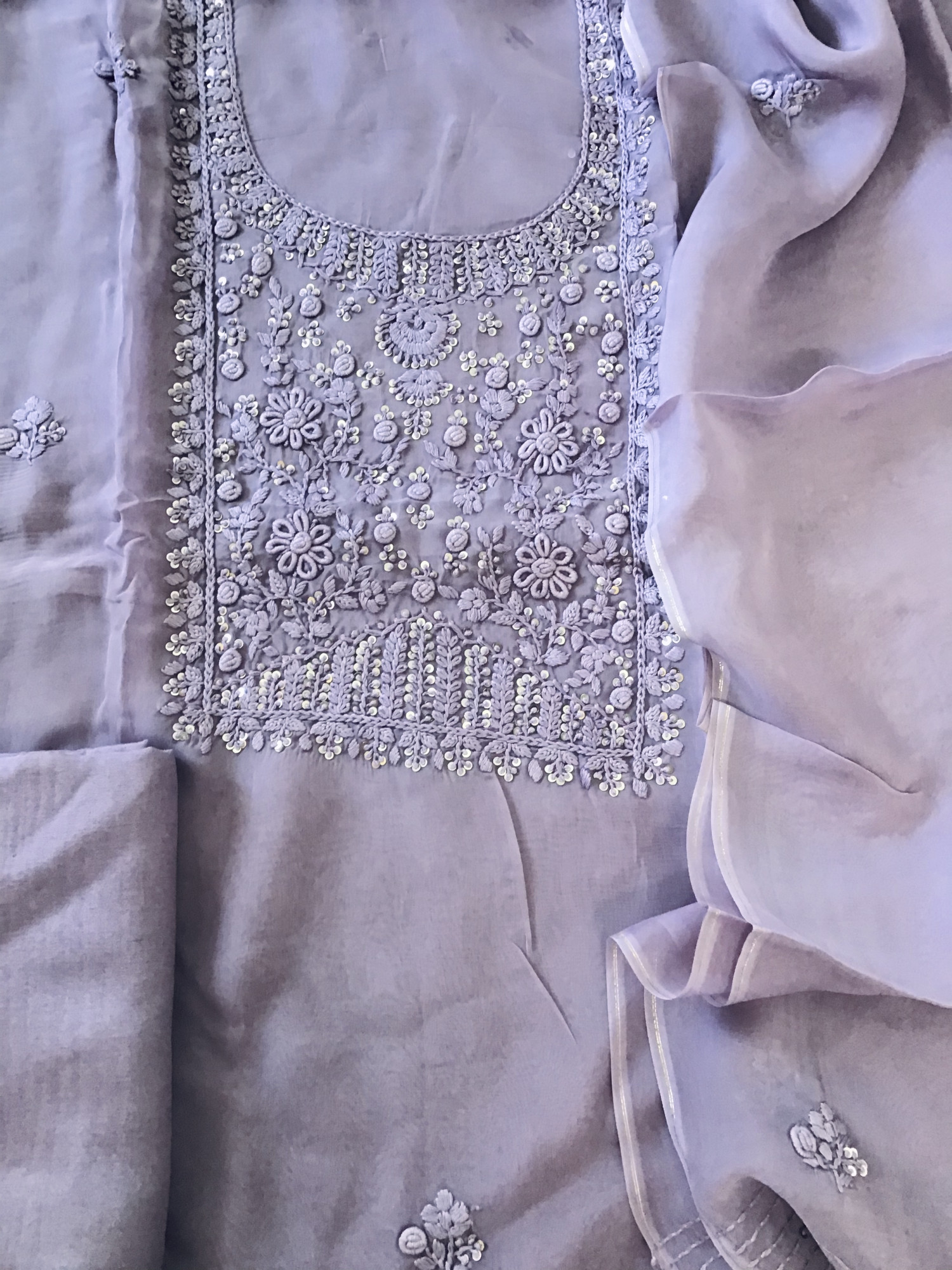 Pure Organza Embroidered Suit - Purple