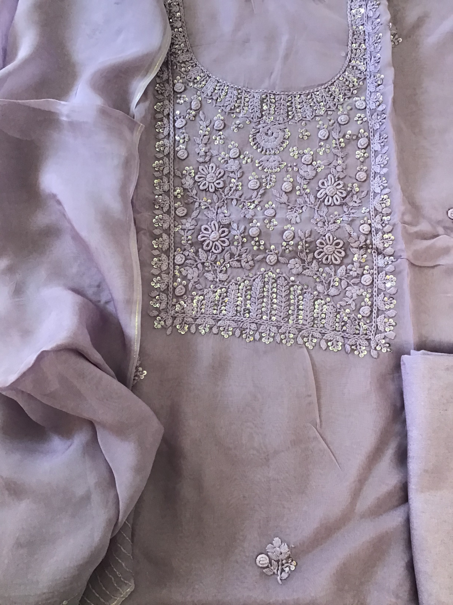 Pure Organza Embroidered Suit - Purple