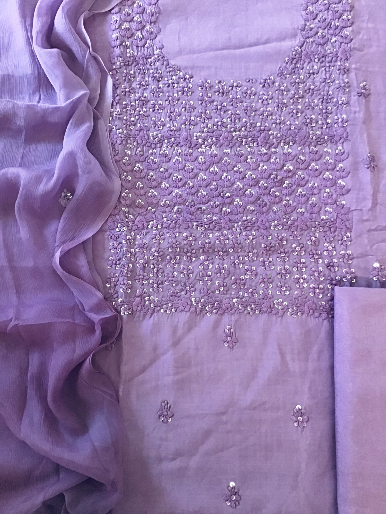 Pure Upada Embroidered Suit - Purple