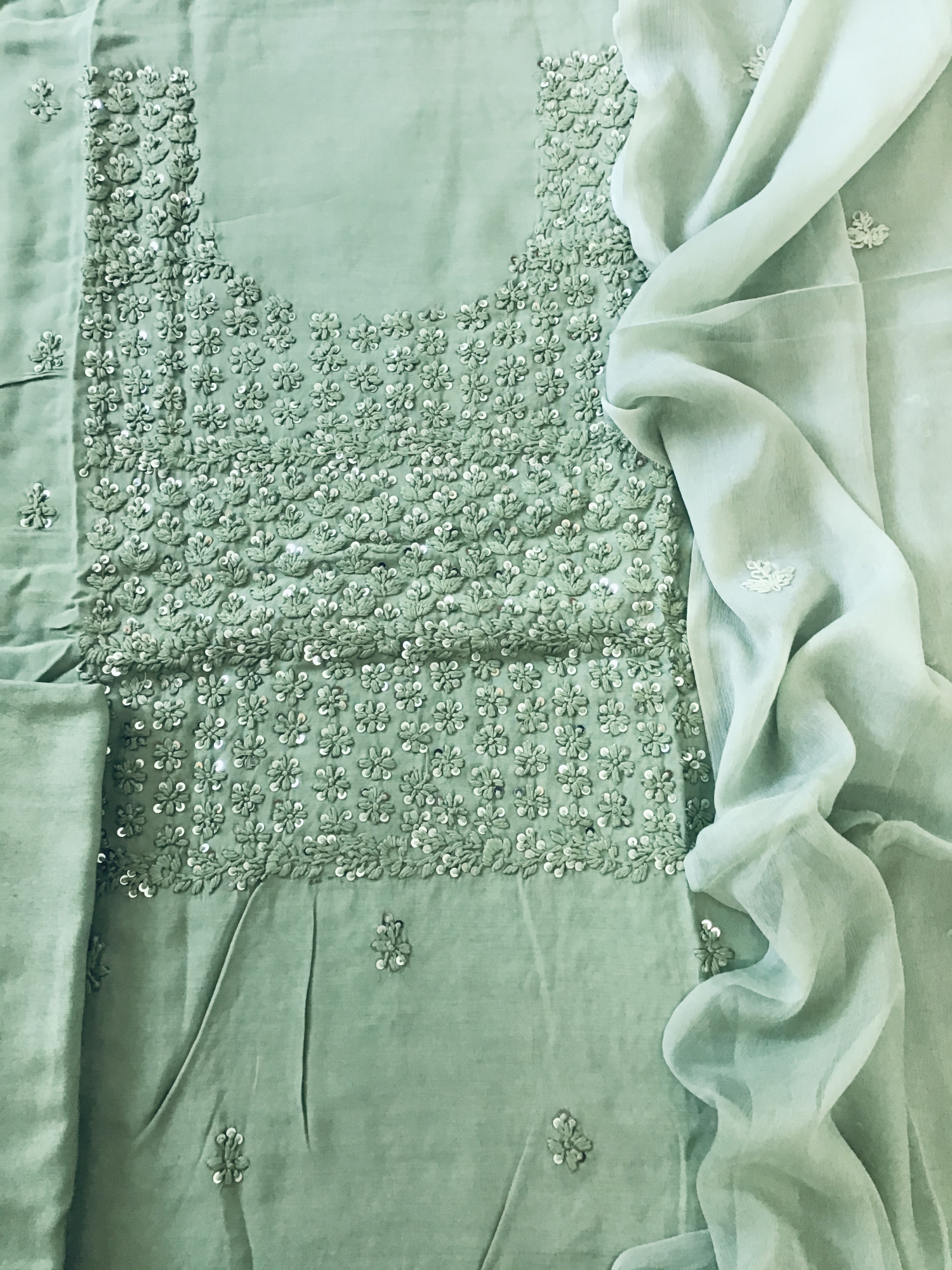 Pure Upada Embroidered Suit - Green