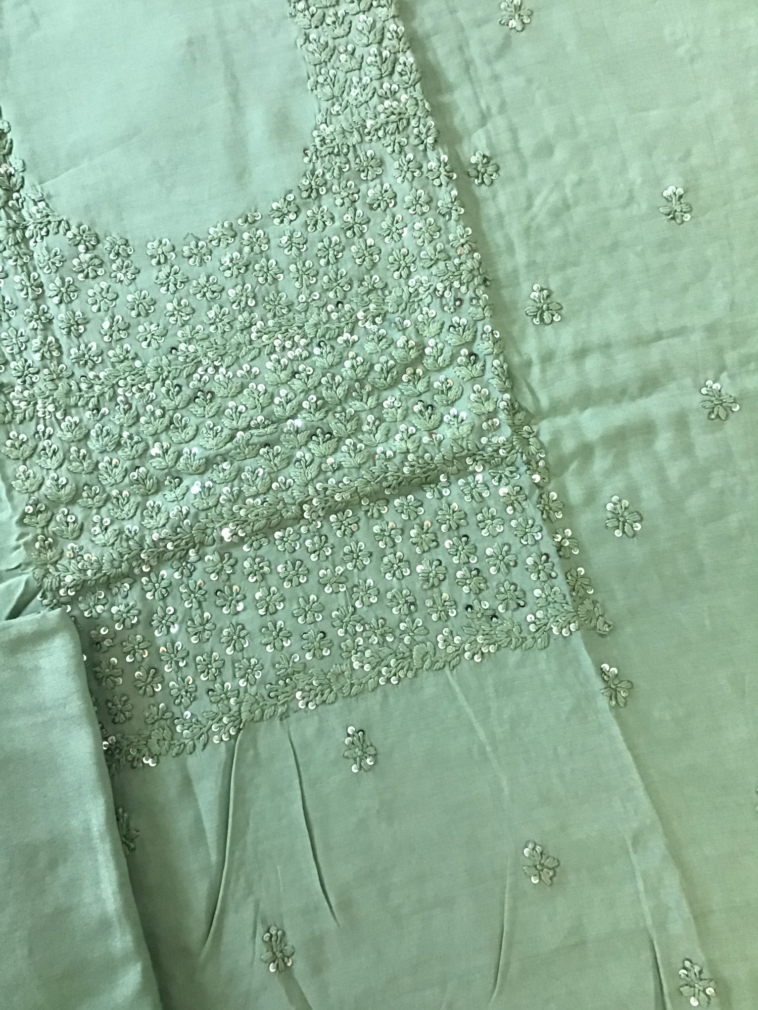 Pure Upada Embroidered Suit - Green