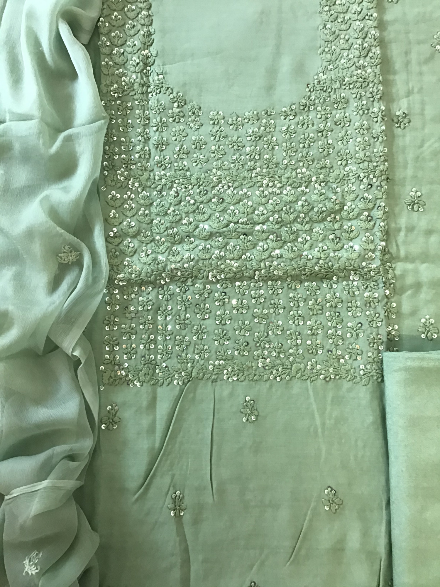 Pure Upada Embroidered Suit - Green