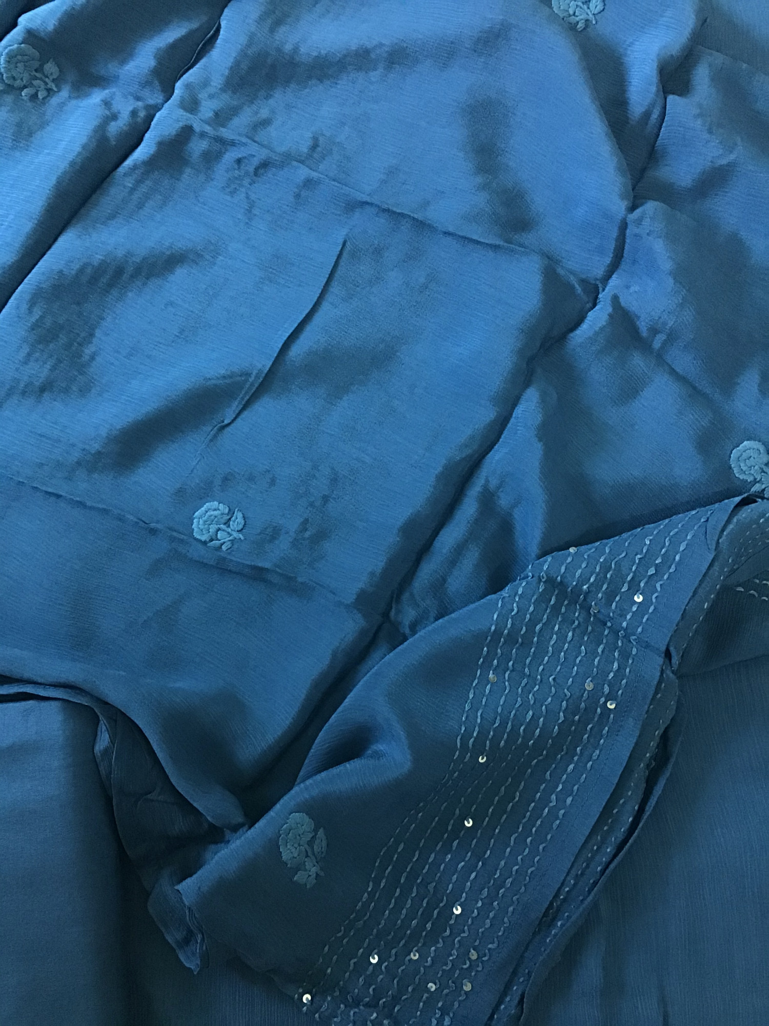 Pure Chinnon Embroidered Suit - Blue