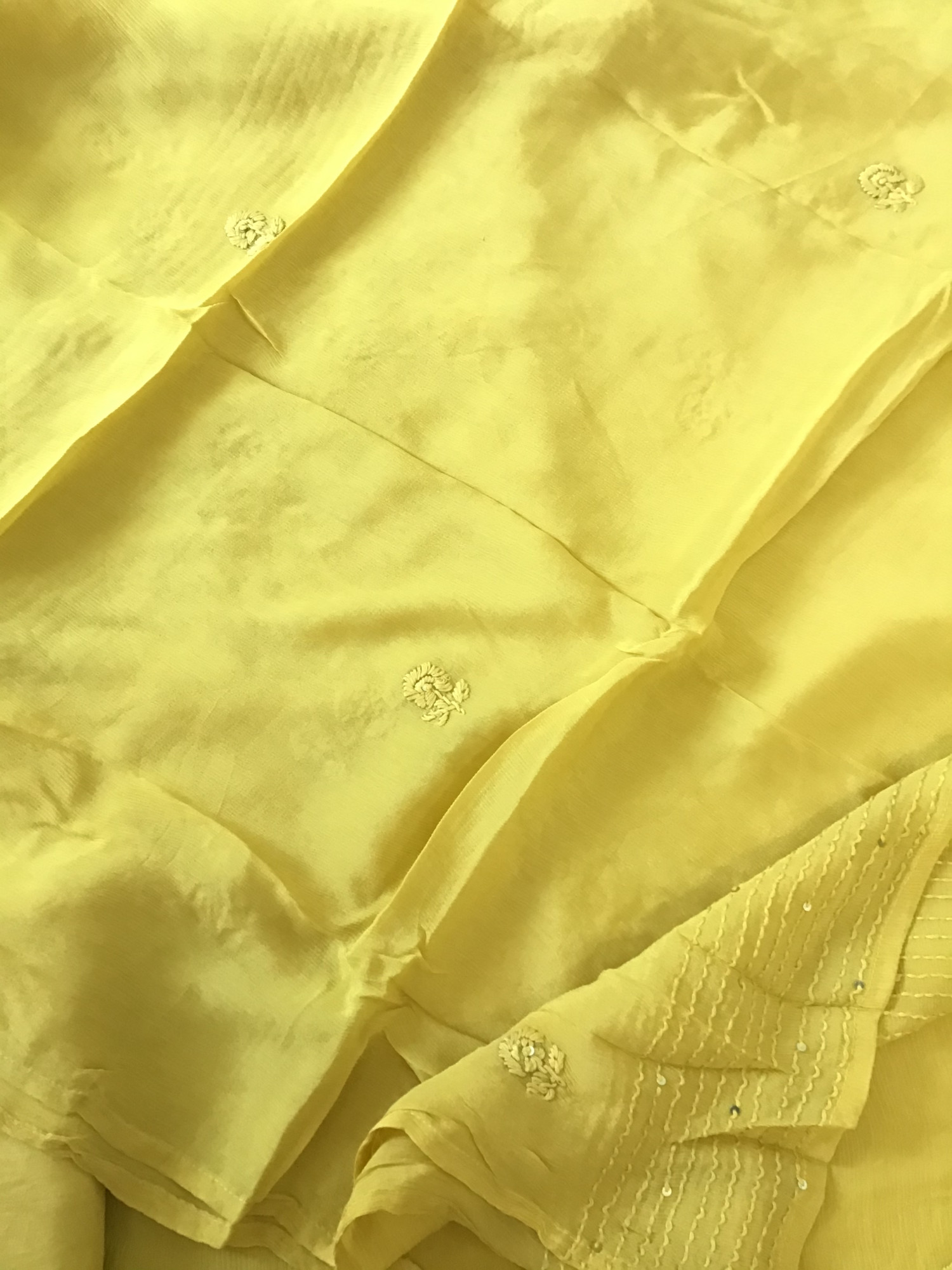 Pure Chinnon Embroidered Suit - Yellow
