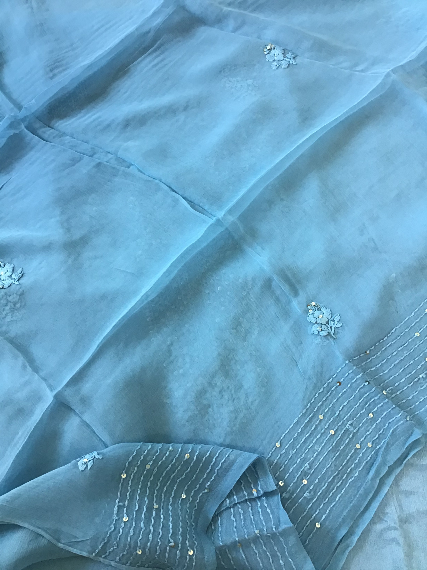 Pure Chinnon Embroidered Suit - Blue