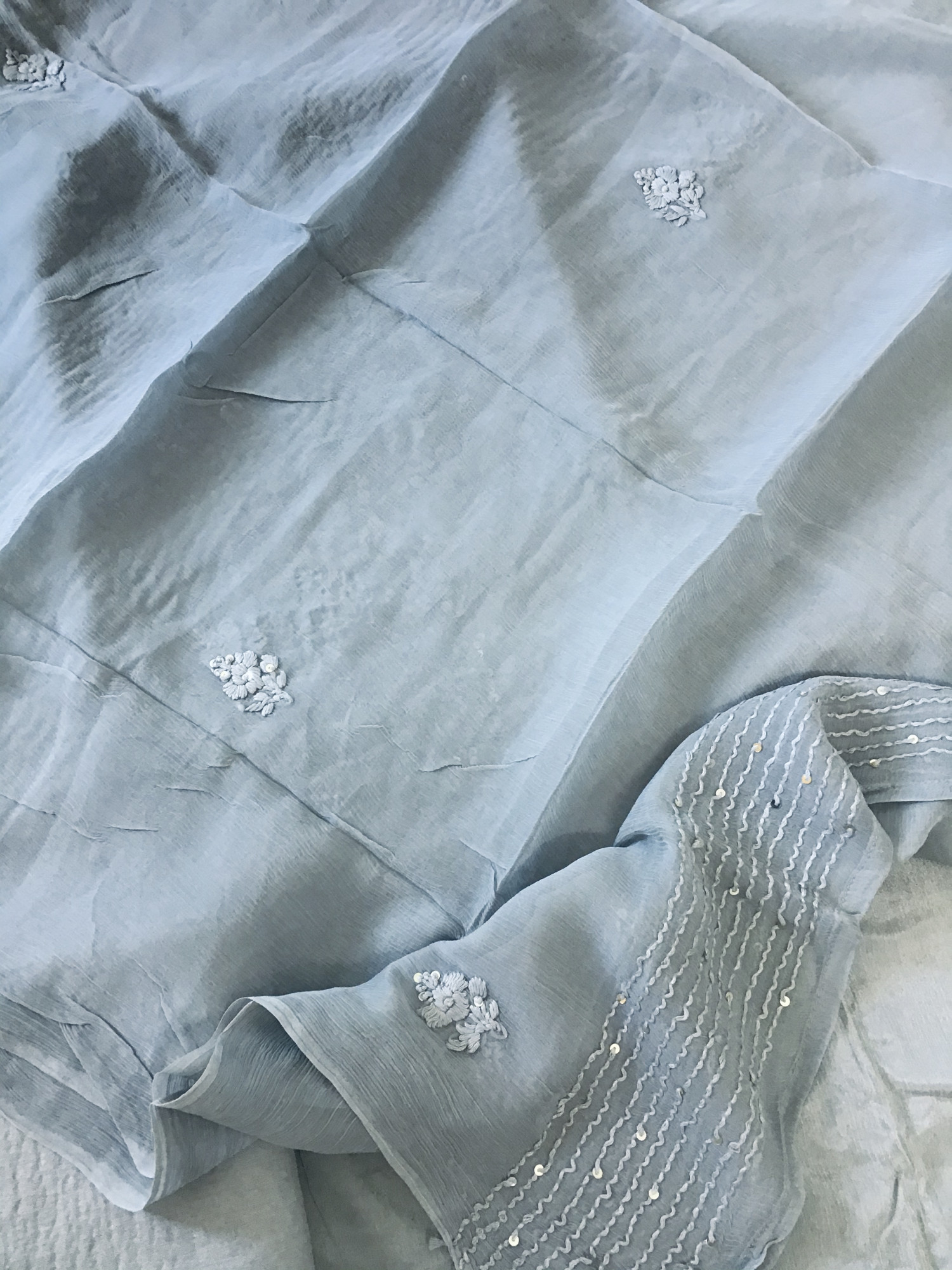 Pure Chinnon Embroidered Suit - Grey