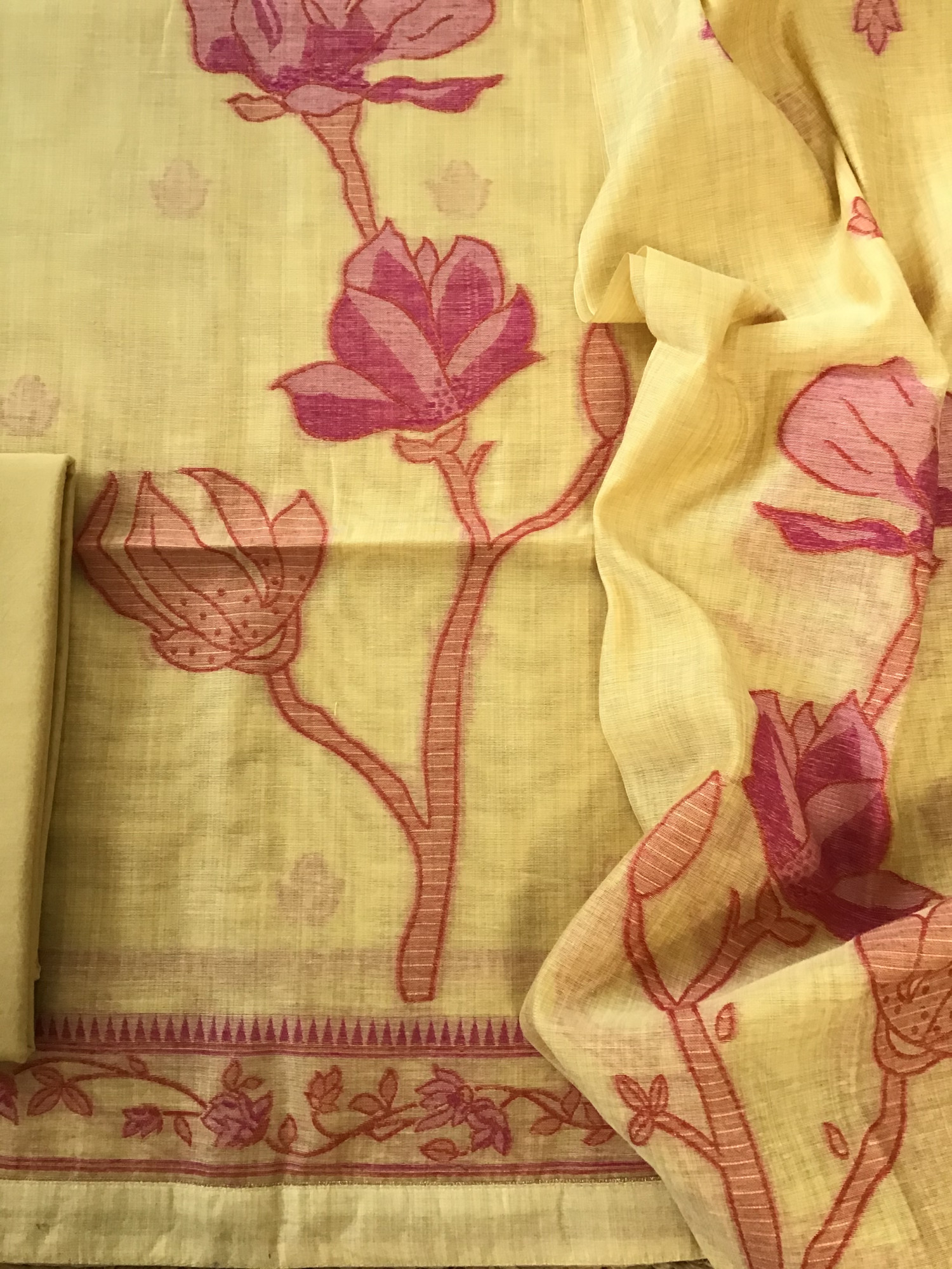 Soft Slub Chanderi Jamdani Weaved Suit - Yellow