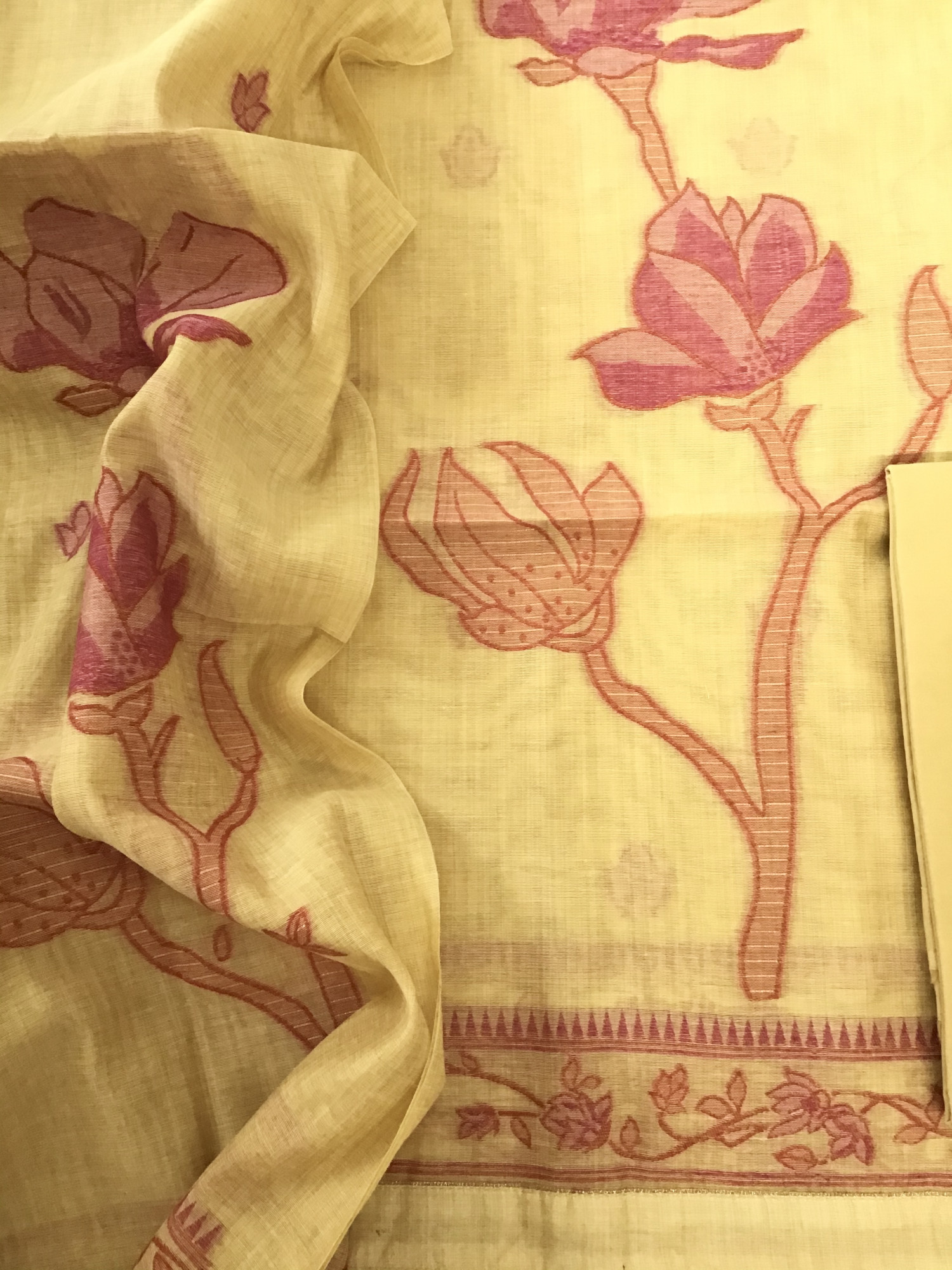 Soft Slub Chanderi Jamdani Weaved Suit - Yellow