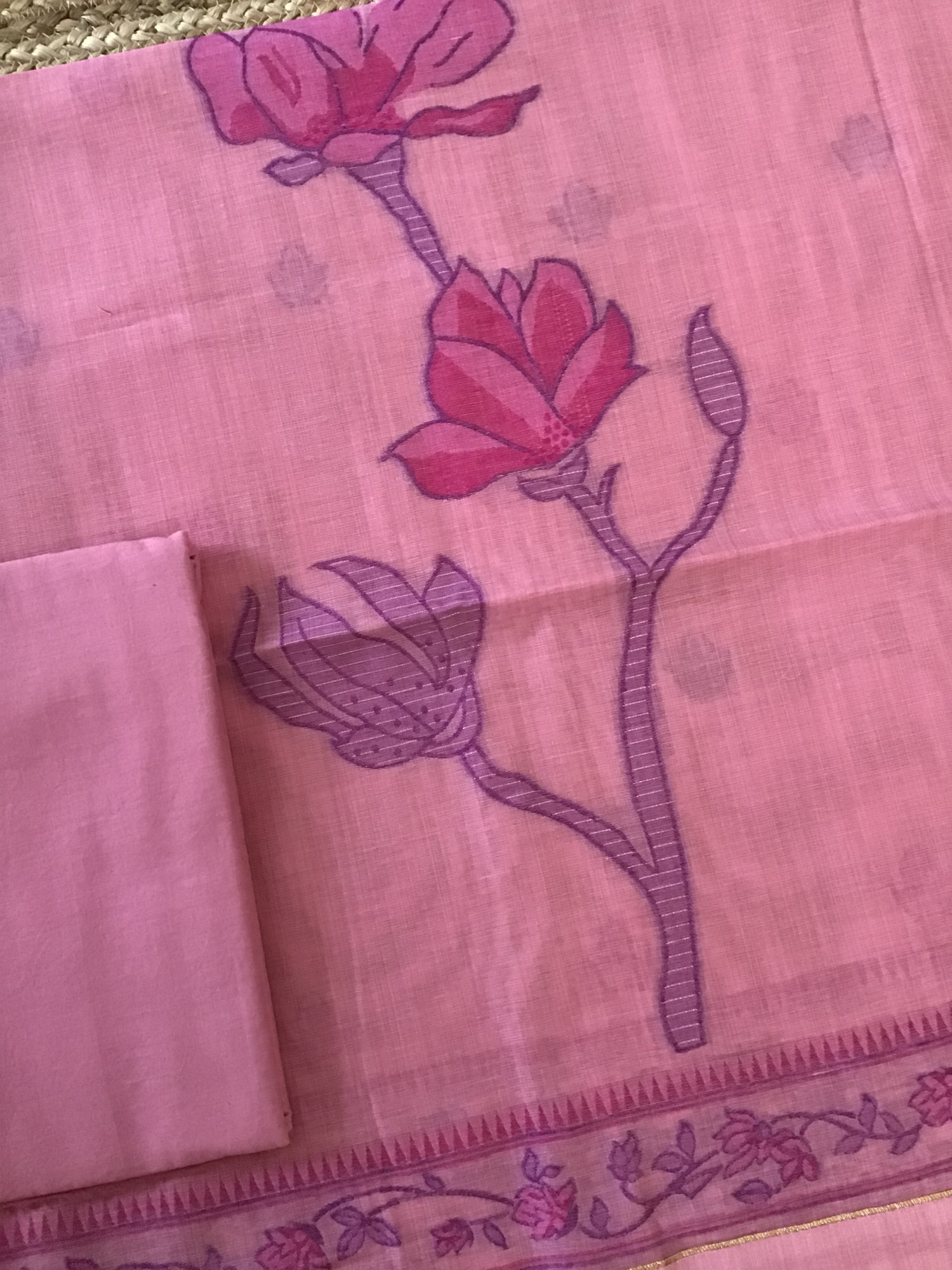 Soft Slub Chanderi Jamdani Weaved Suit - Pink