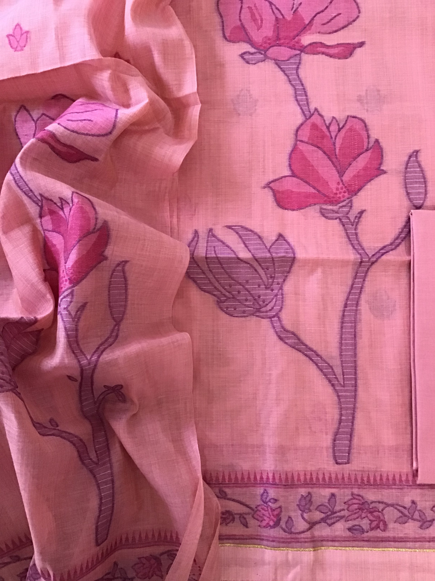 Soft Slub Chanderi Jamdani Weaved Suit - Pink