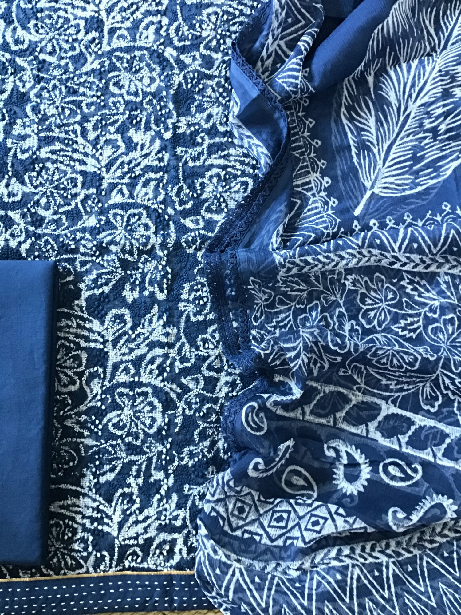 Pure Kota Cotton Printed Embroidered Suit - Blue