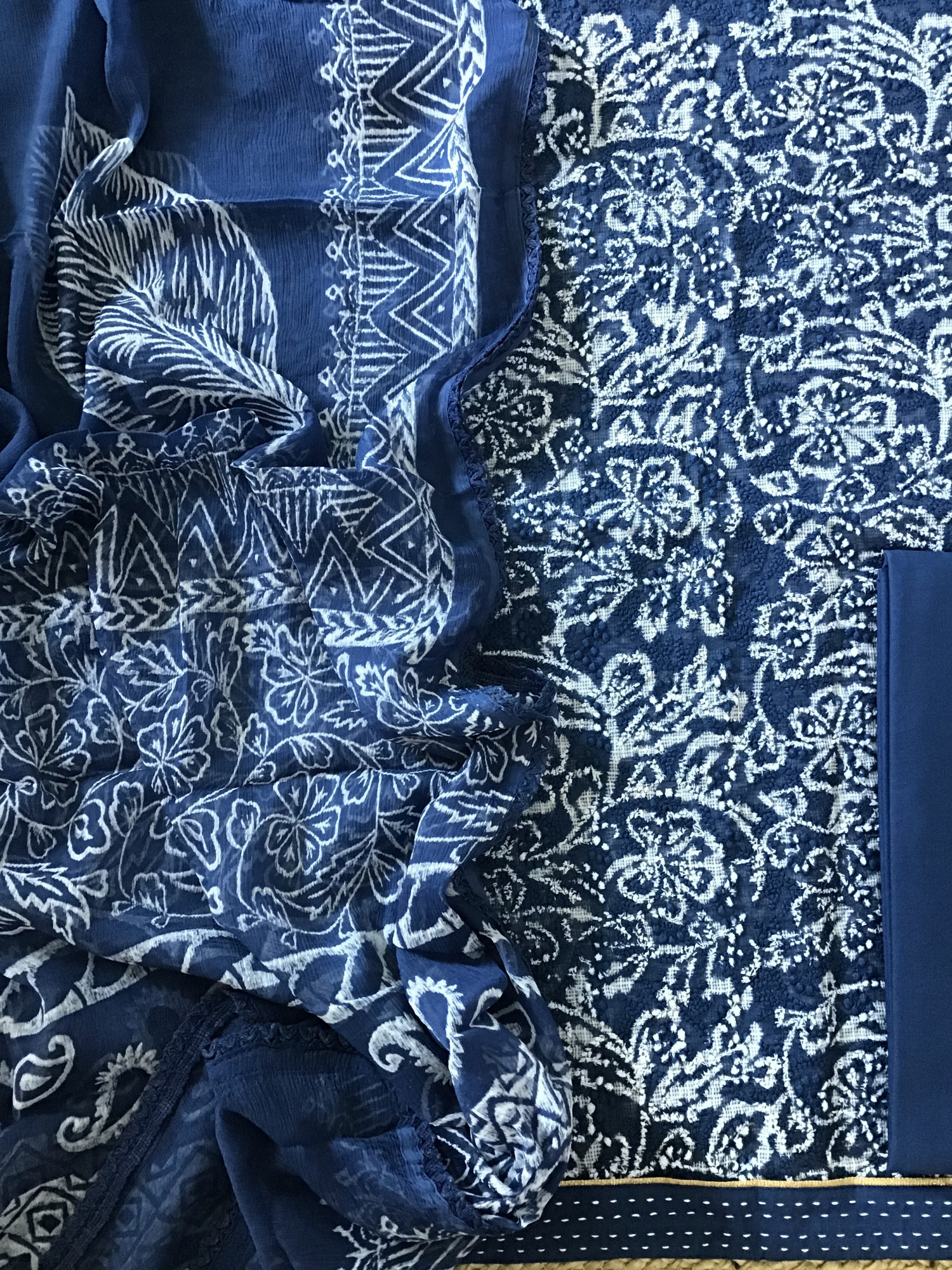 Pure Kota Cotton Printed Embroidered Suit - Blue