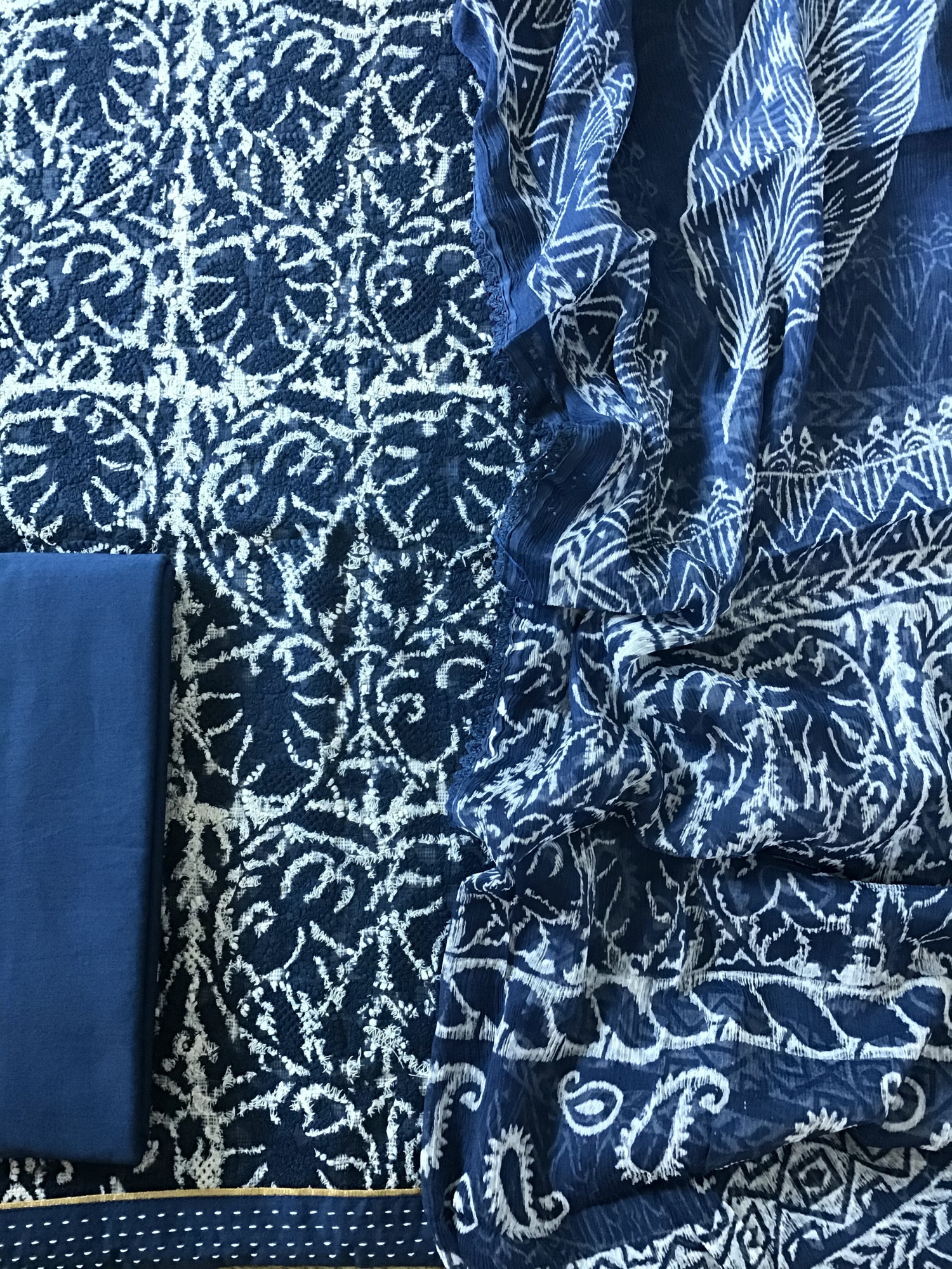 Pure Kota Cotton Printed Embroidered Suit - Blue