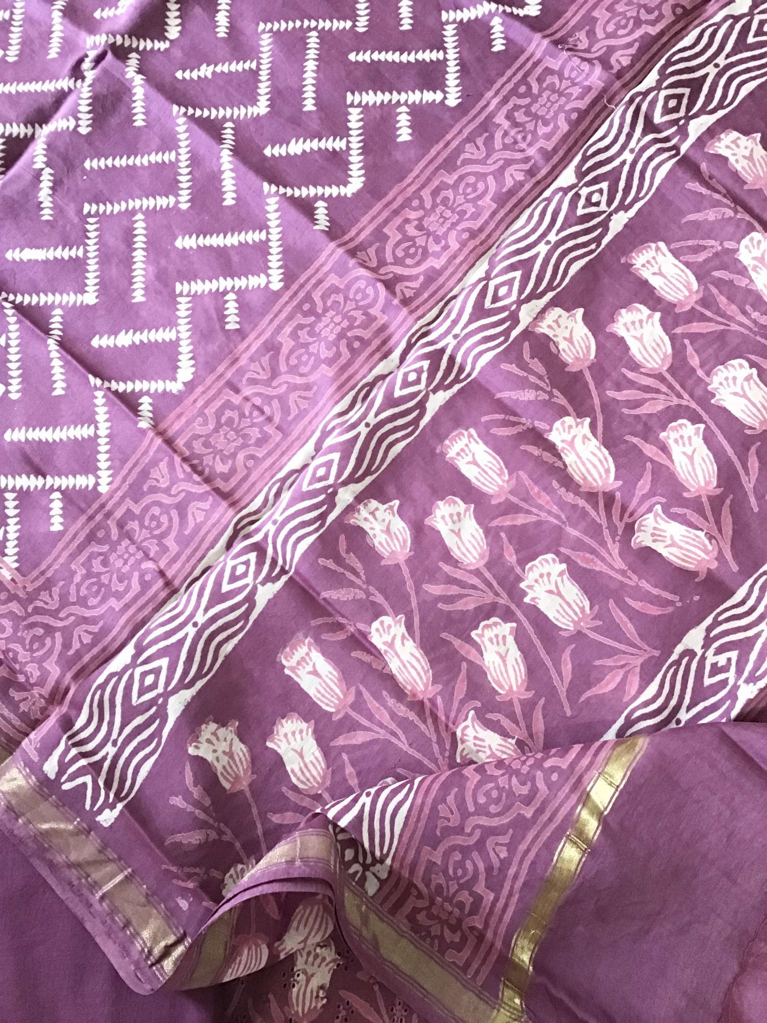 Pure Cotton Printed Embroidered Suit - Purple