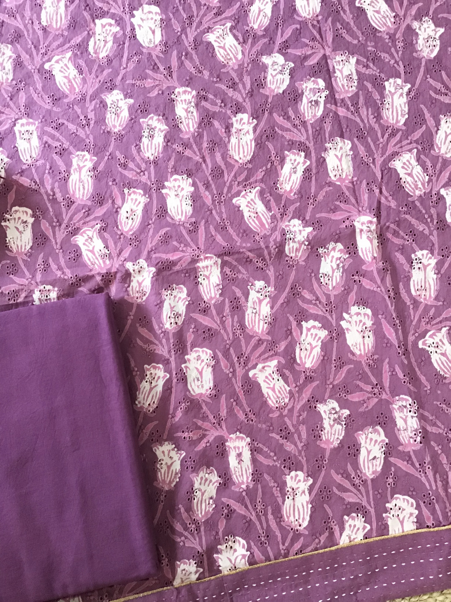 Pure Cotton Printed Embroidered Suit - Purple