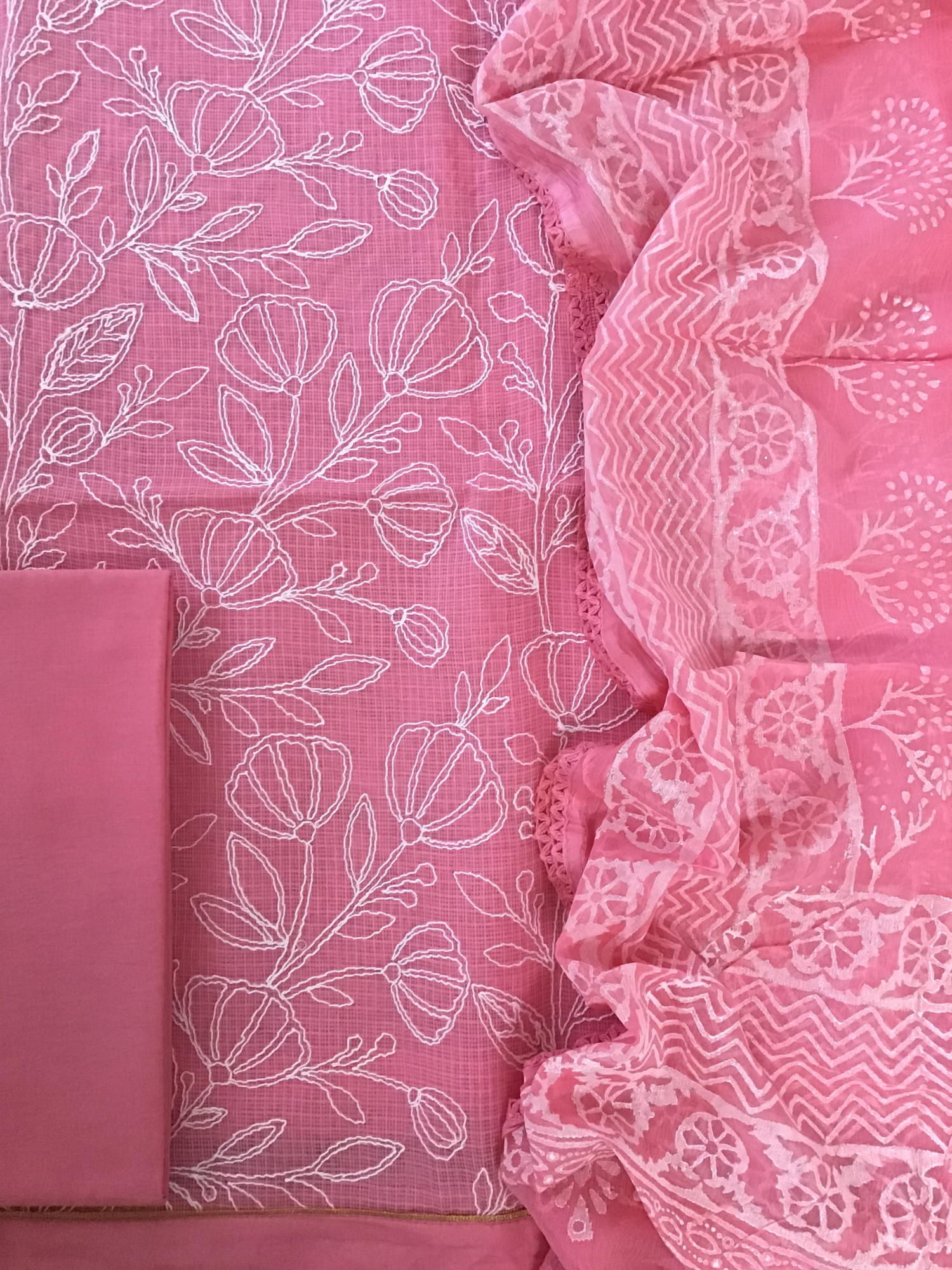 Pure Kota Cotton Embroidered Suit - Pink