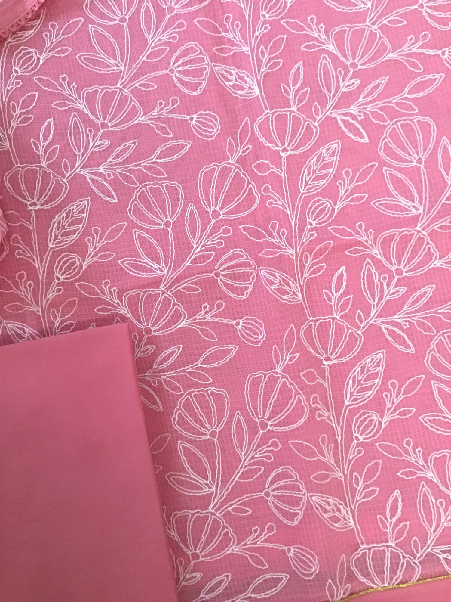Pure Kota Cotton Embroidered Suit - Pink