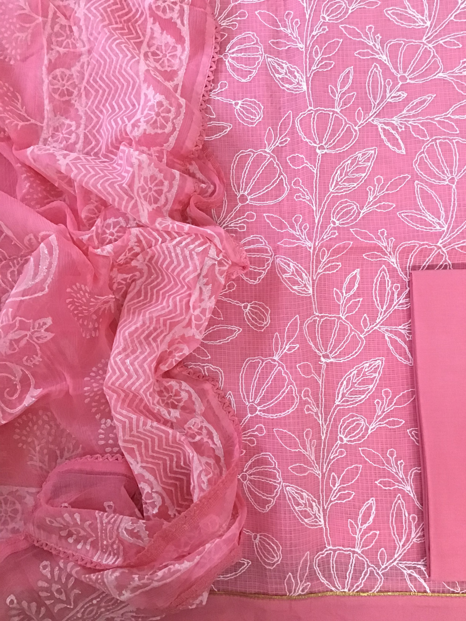 Pure Kota Cotton Embroidered Suit - Pink