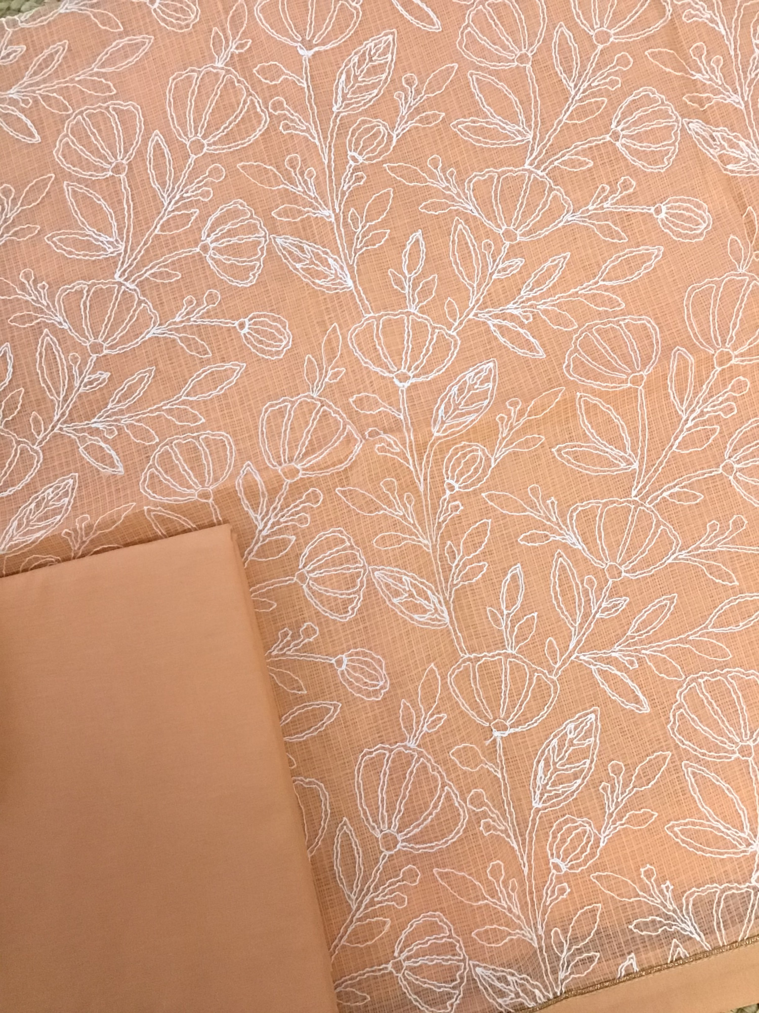 Pure Kota Cotton Embroidered Suit - Peach