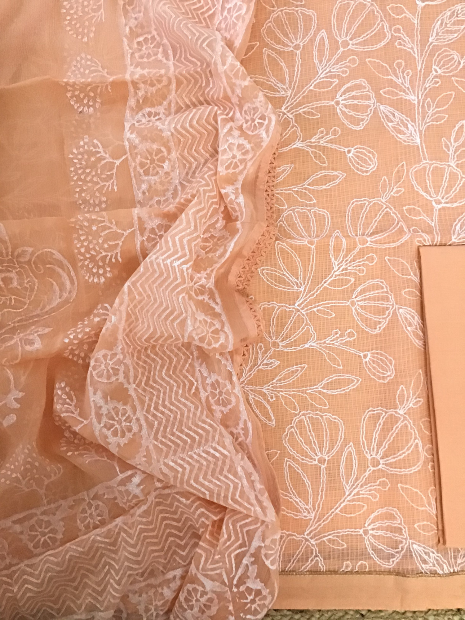 Pure Kota Cotton Embroidered Suit - Peach