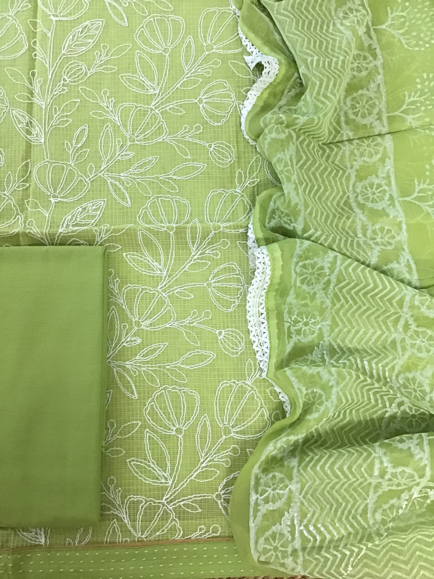 Pure Kota Cotton Embroidered Suit - Green