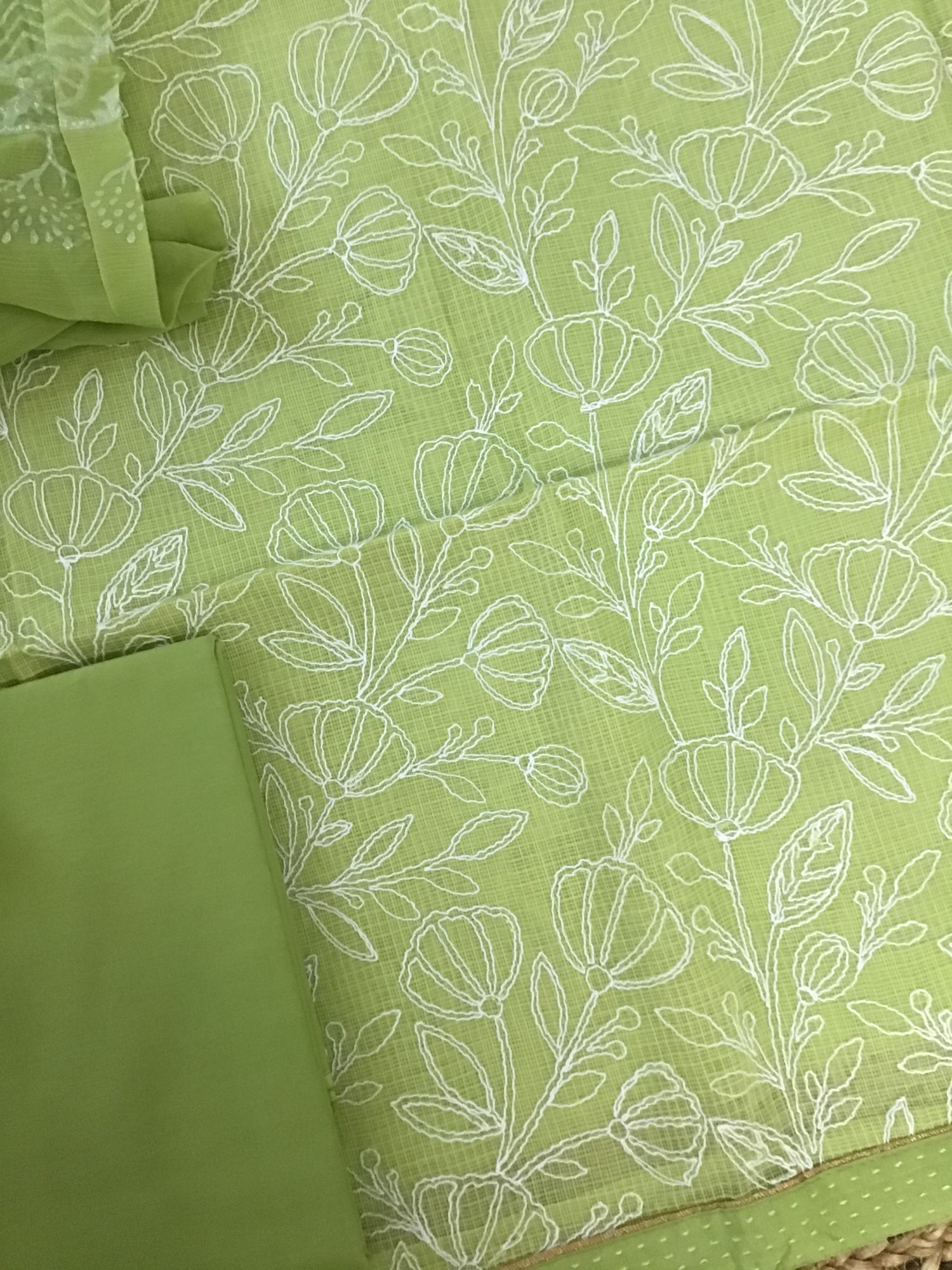 Pure Kota Cotton Embroidered Suit - Green