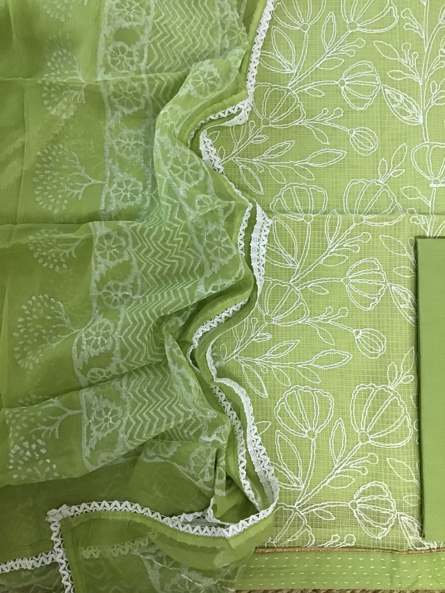 Pure Kota Cotton Embroidered Suit - Green