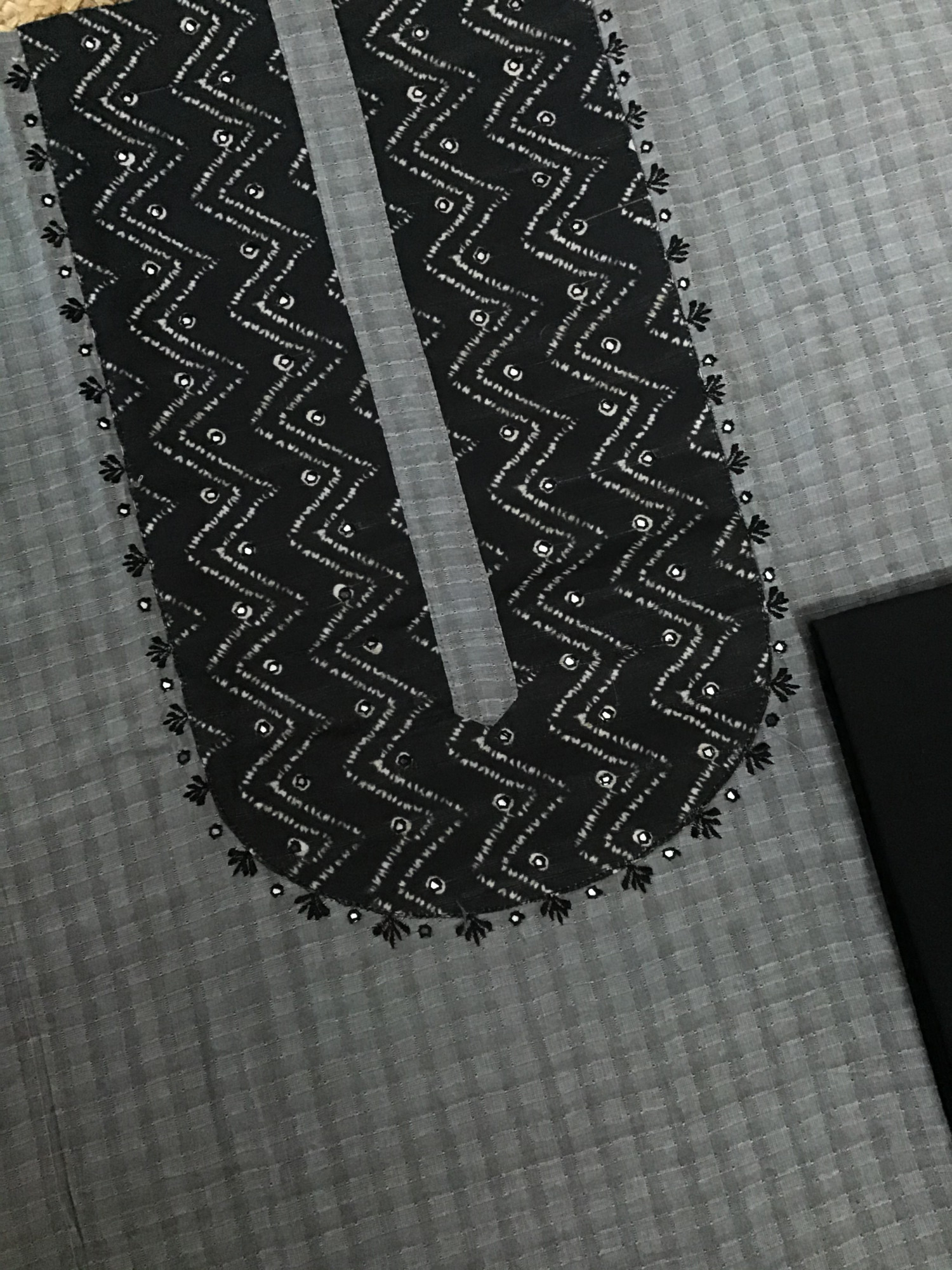 Pure Handloom Cotton Embroidered Suit - Grey