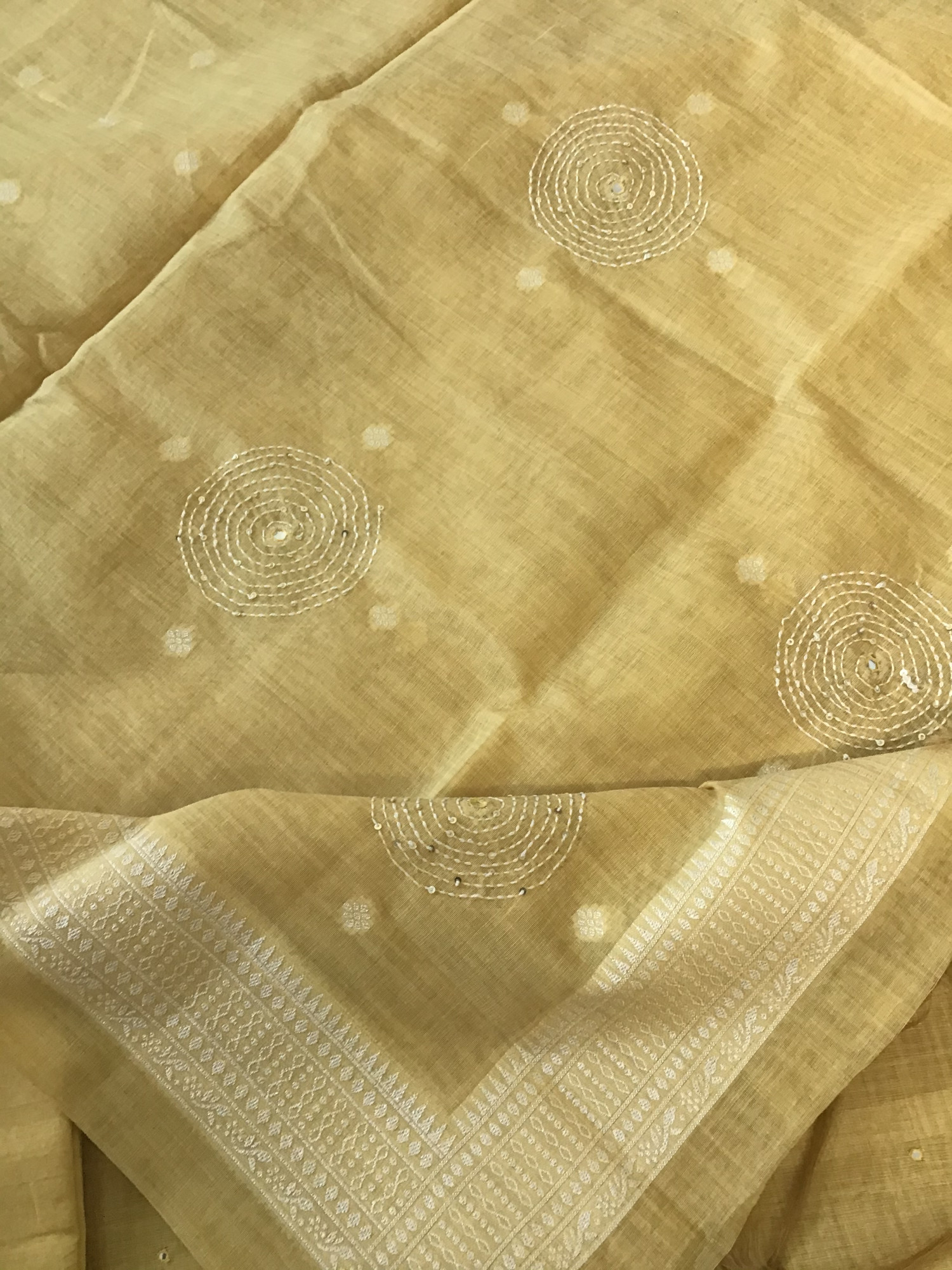 Soft Slub Chanderi Jamdani Weaved Embroidered Suit - Yellow