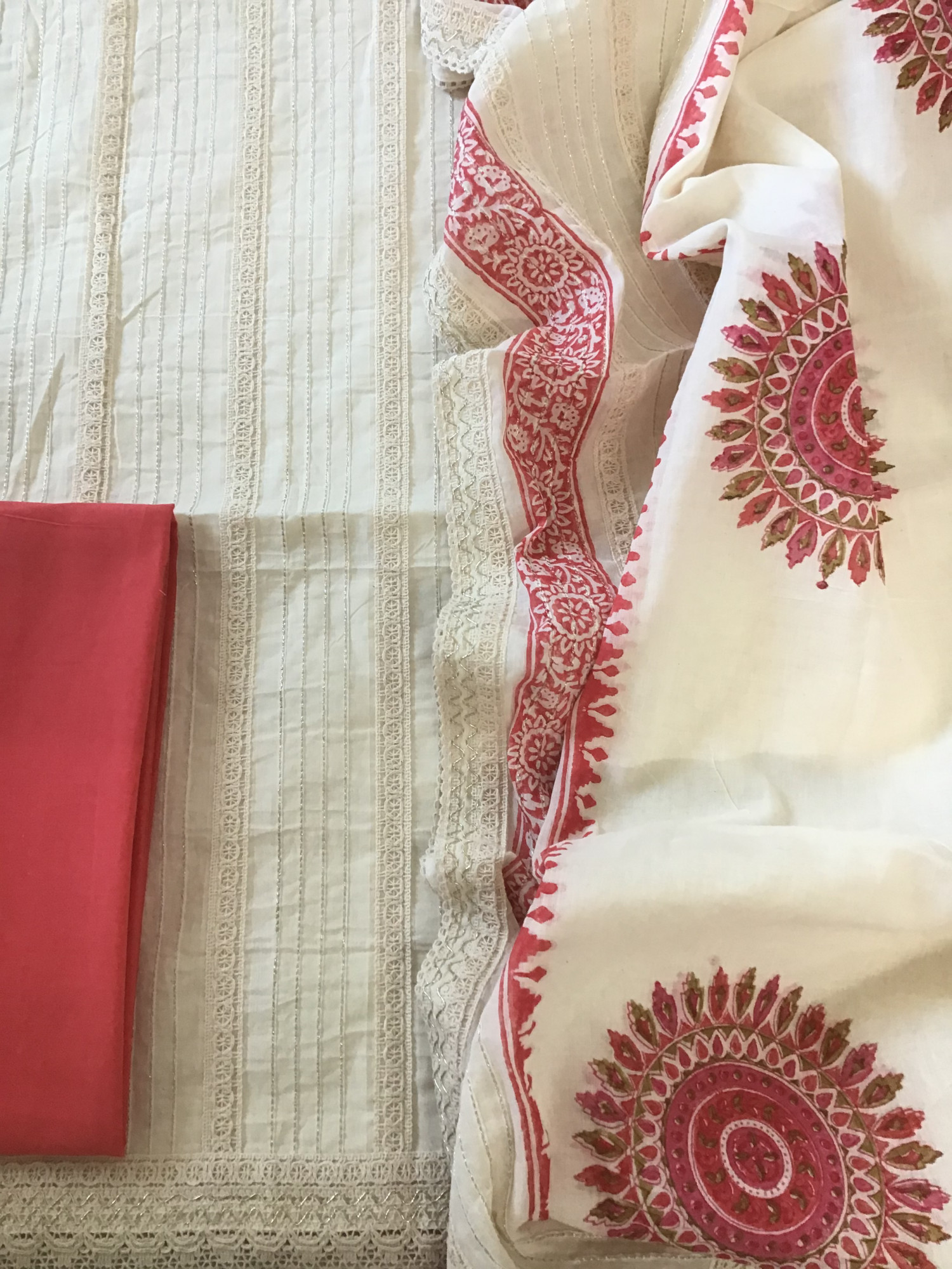Pure Cotton Embroidered Suit - White