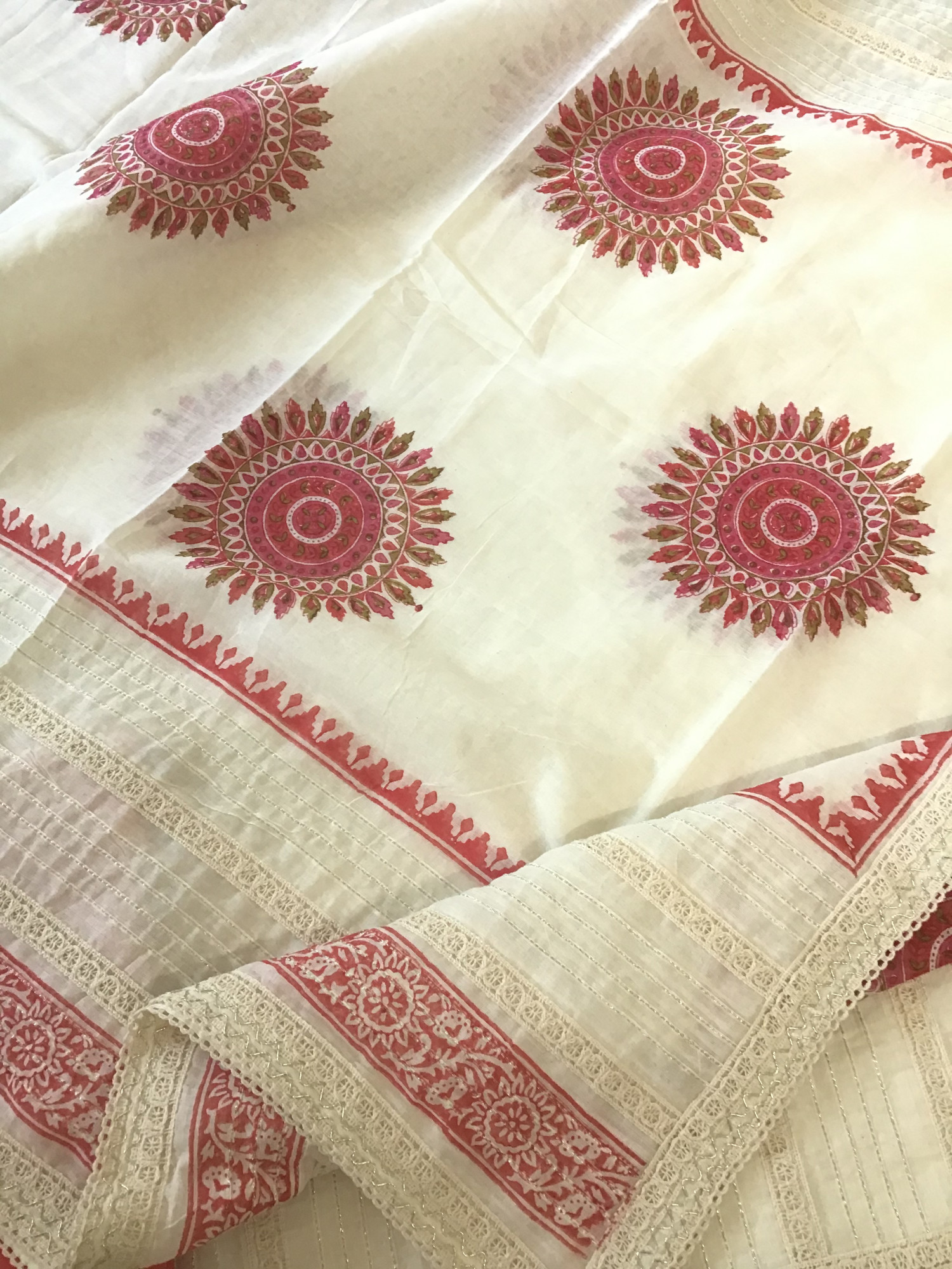 Pure Cotton Embroidered Suit - White