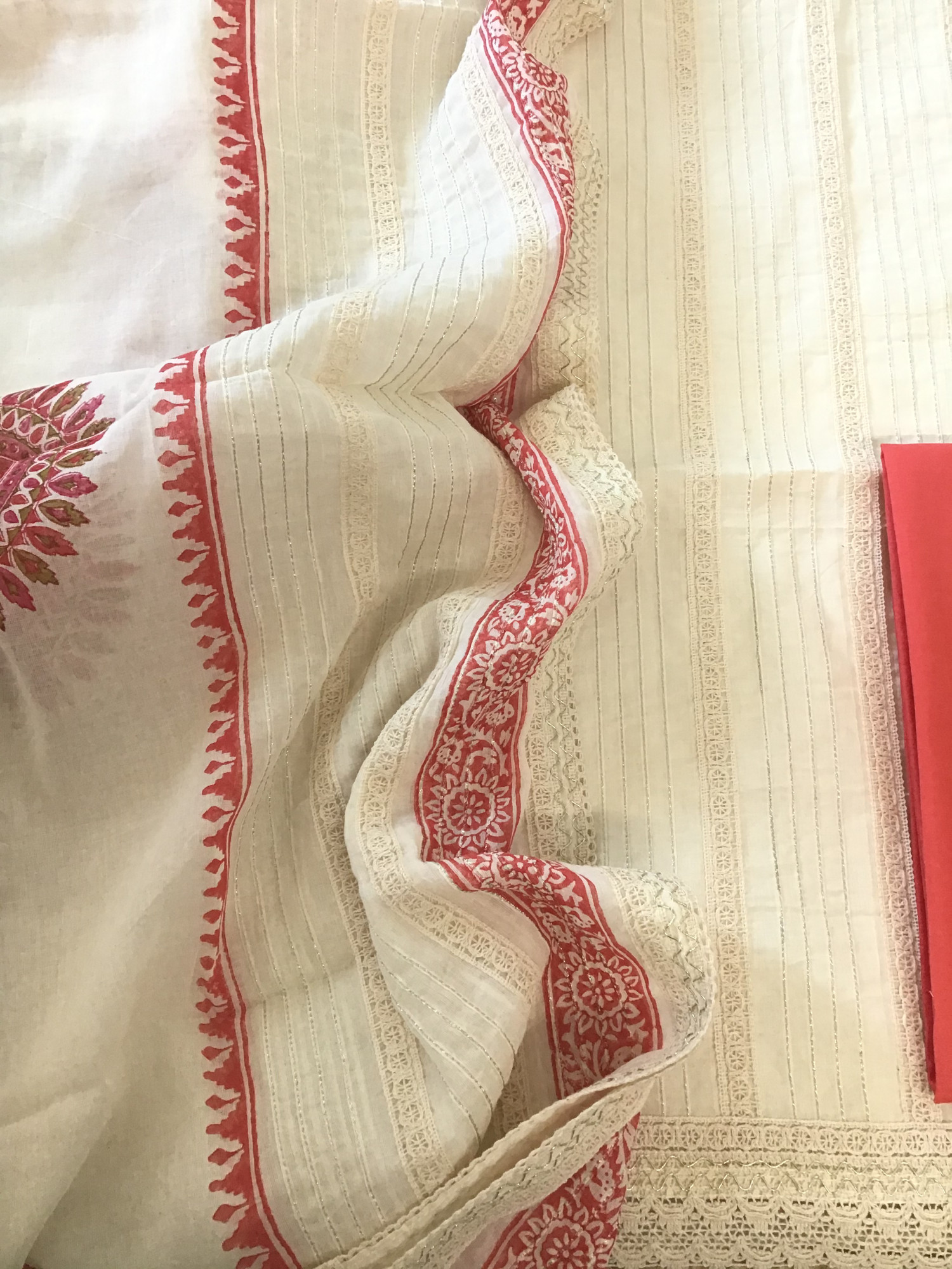 Pure Cotton Embroidered Suit - White