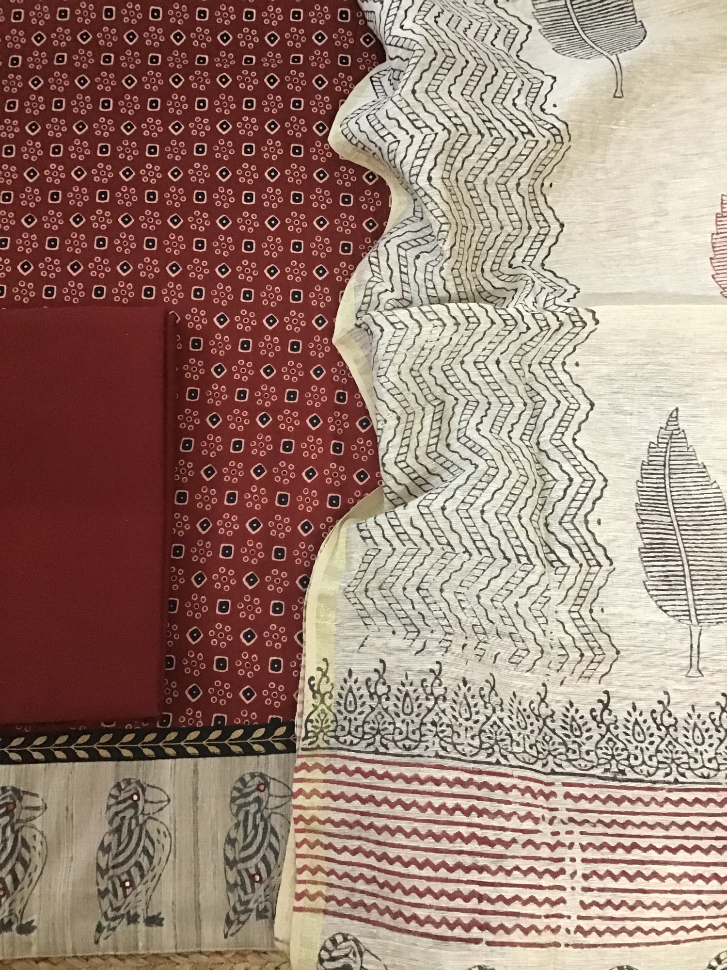 Pure Cotton Printed Embroidered Suit - Red