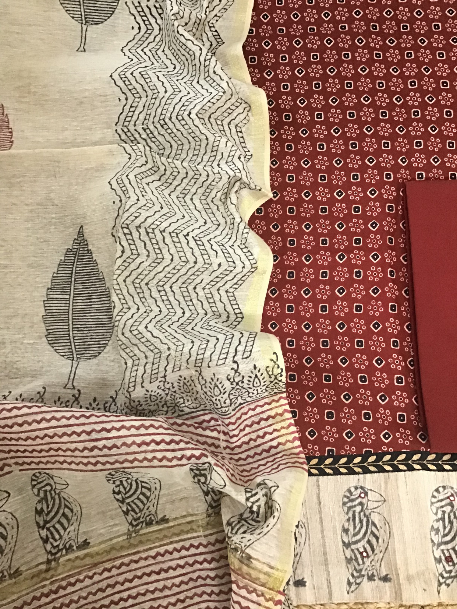 Pure Cotton Printed Embroidered Suit - Red