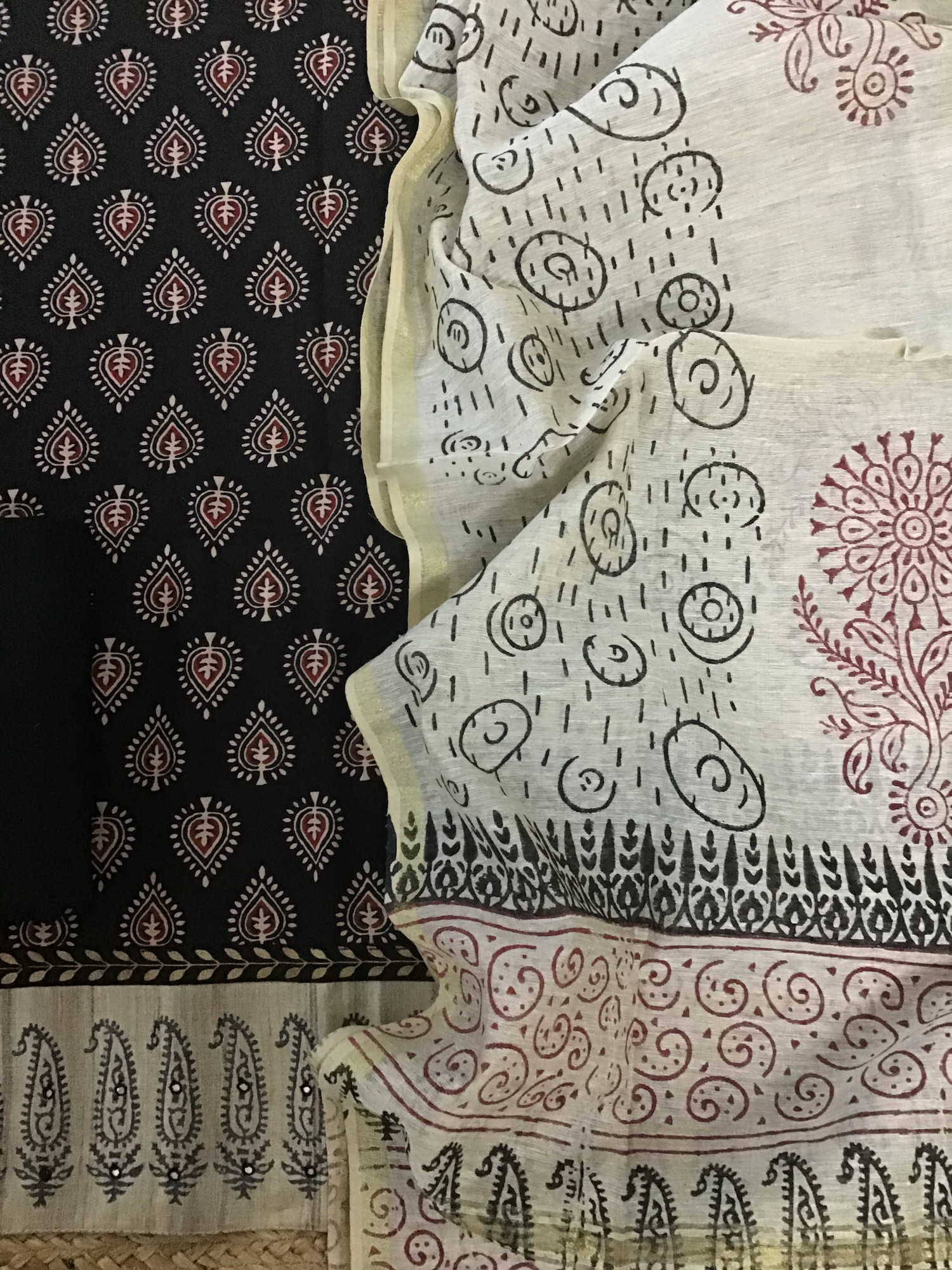 Pure Cotton Printed Embroidered Suit - Black