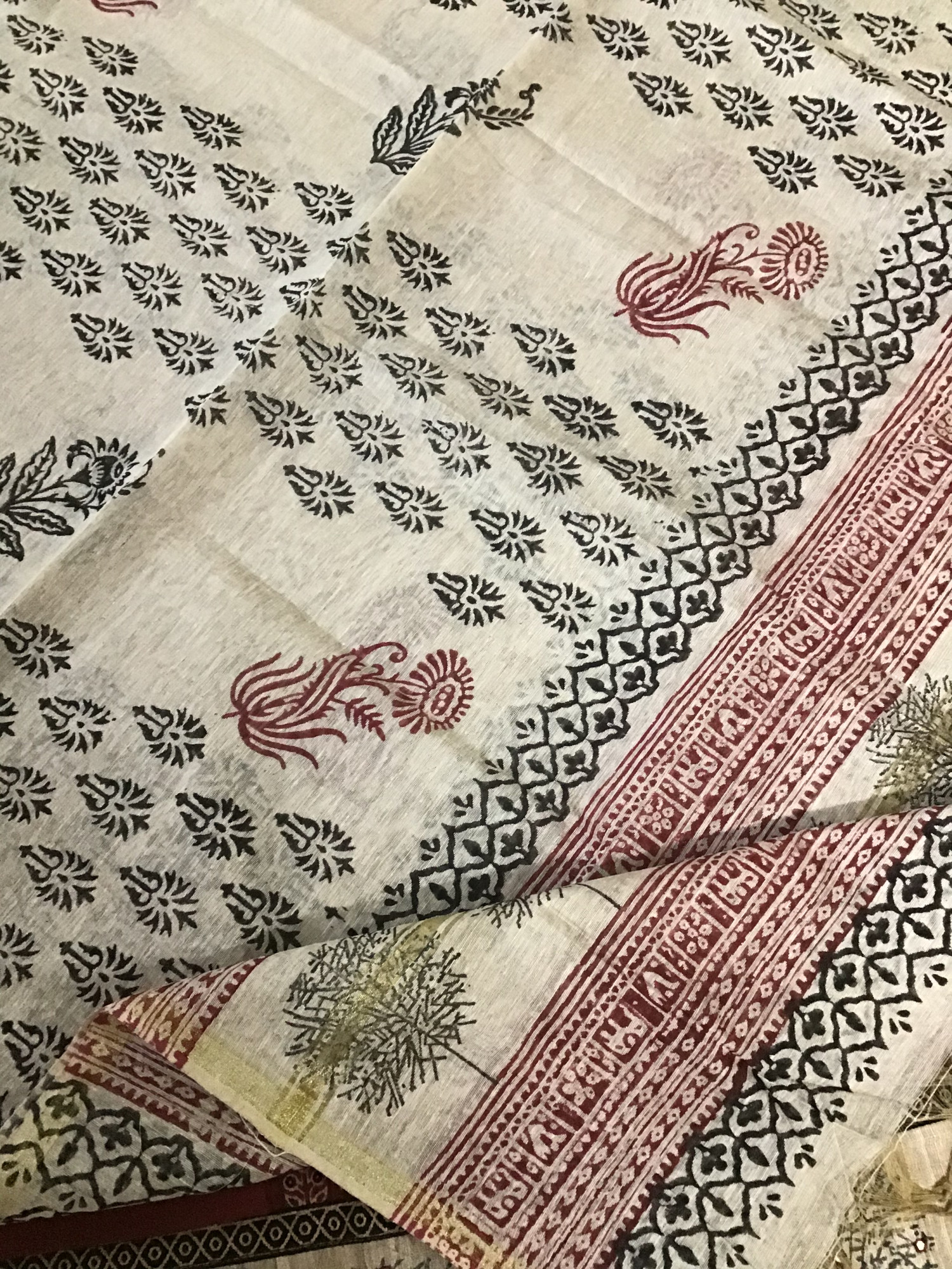 Pure Cotton Printed Embroidered Suit - Red