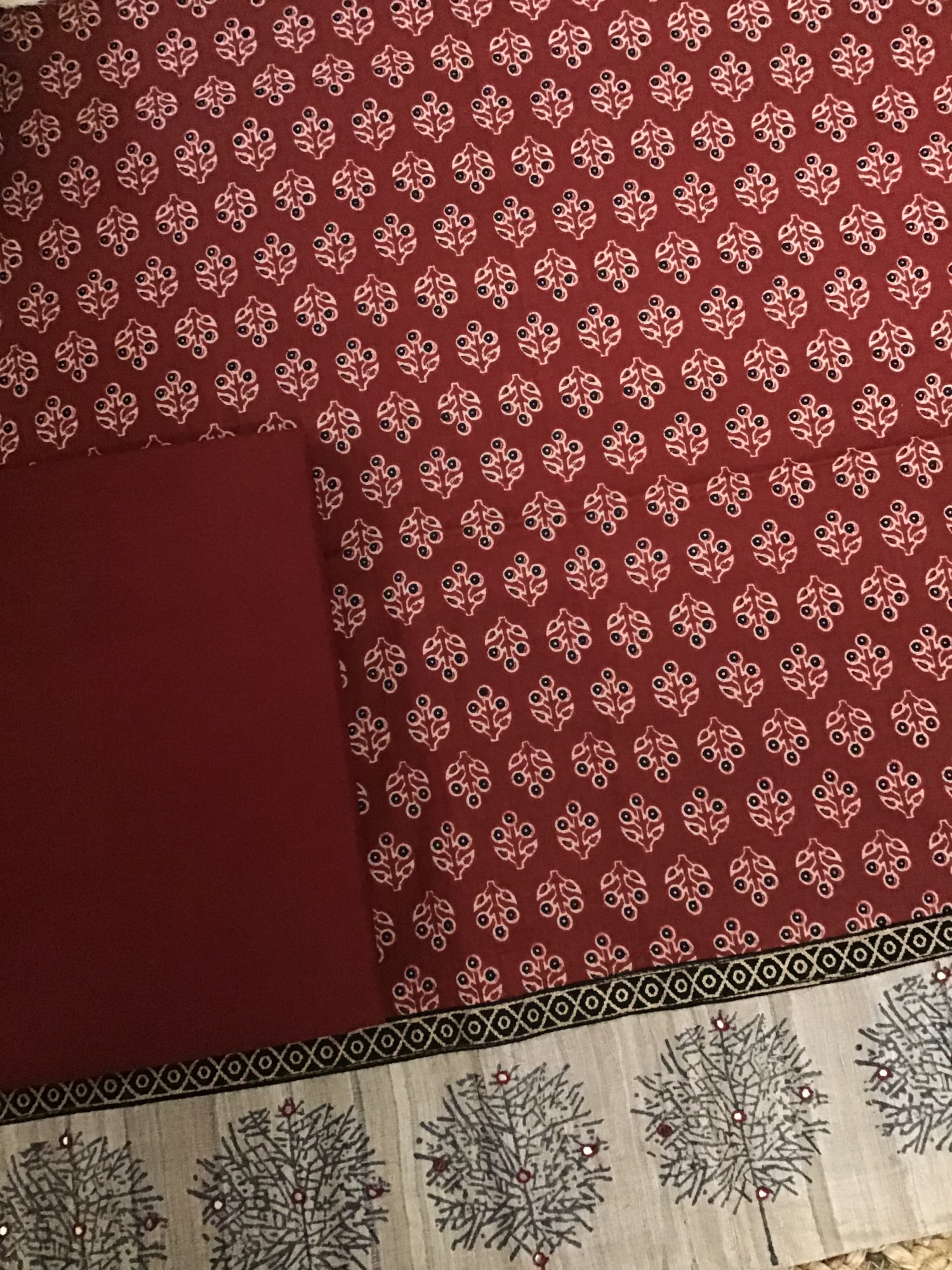 Pure Cotton Printed Embroidered Suit - Red